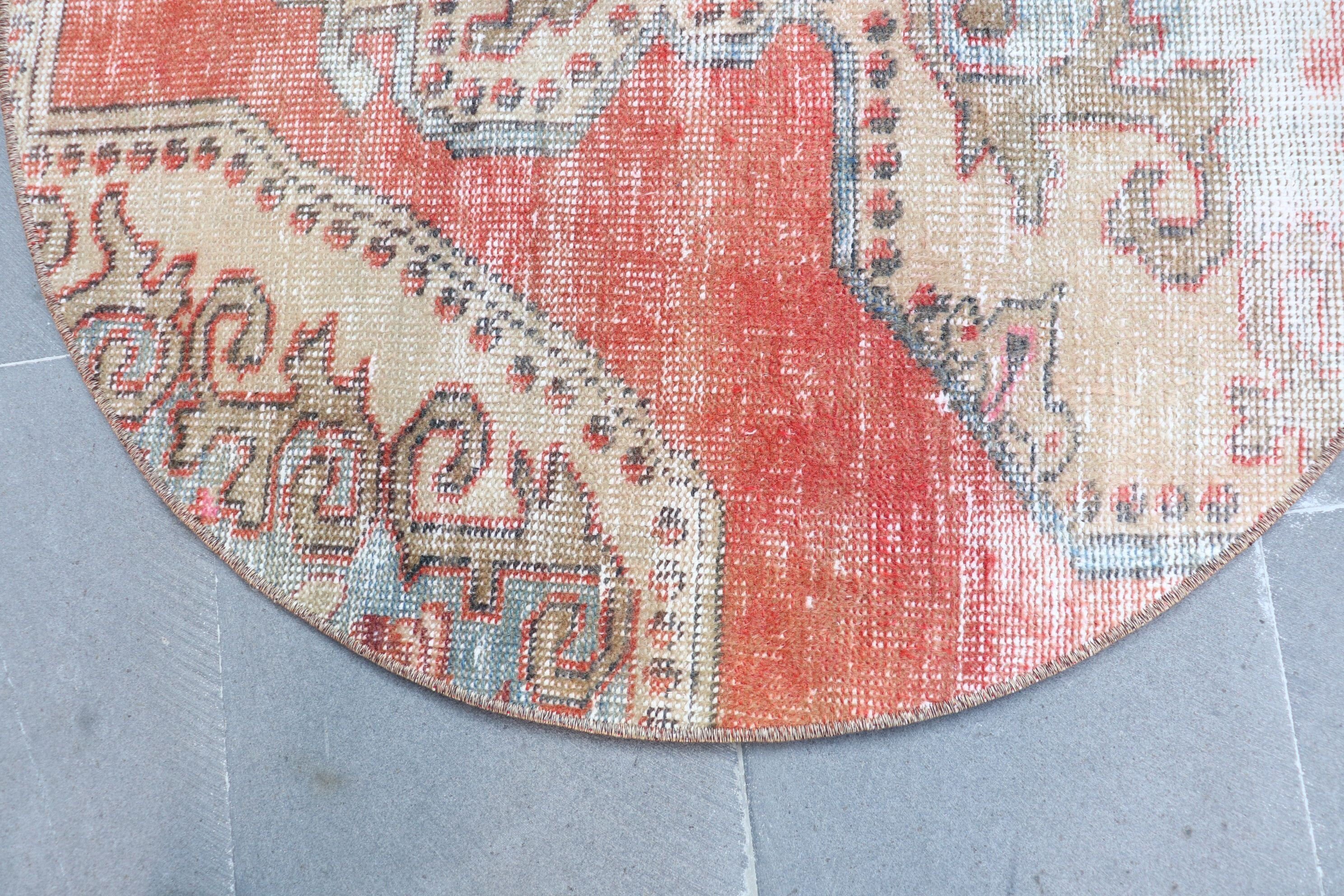 Red Cool Rug, Rugs for Entry, 3.1x3.1 ft Small Rugs, Nursery Rugs, Home Decor Rug, Oushak Rugs, Turkish Rug, Vintage Rugs, Kitchen Rug