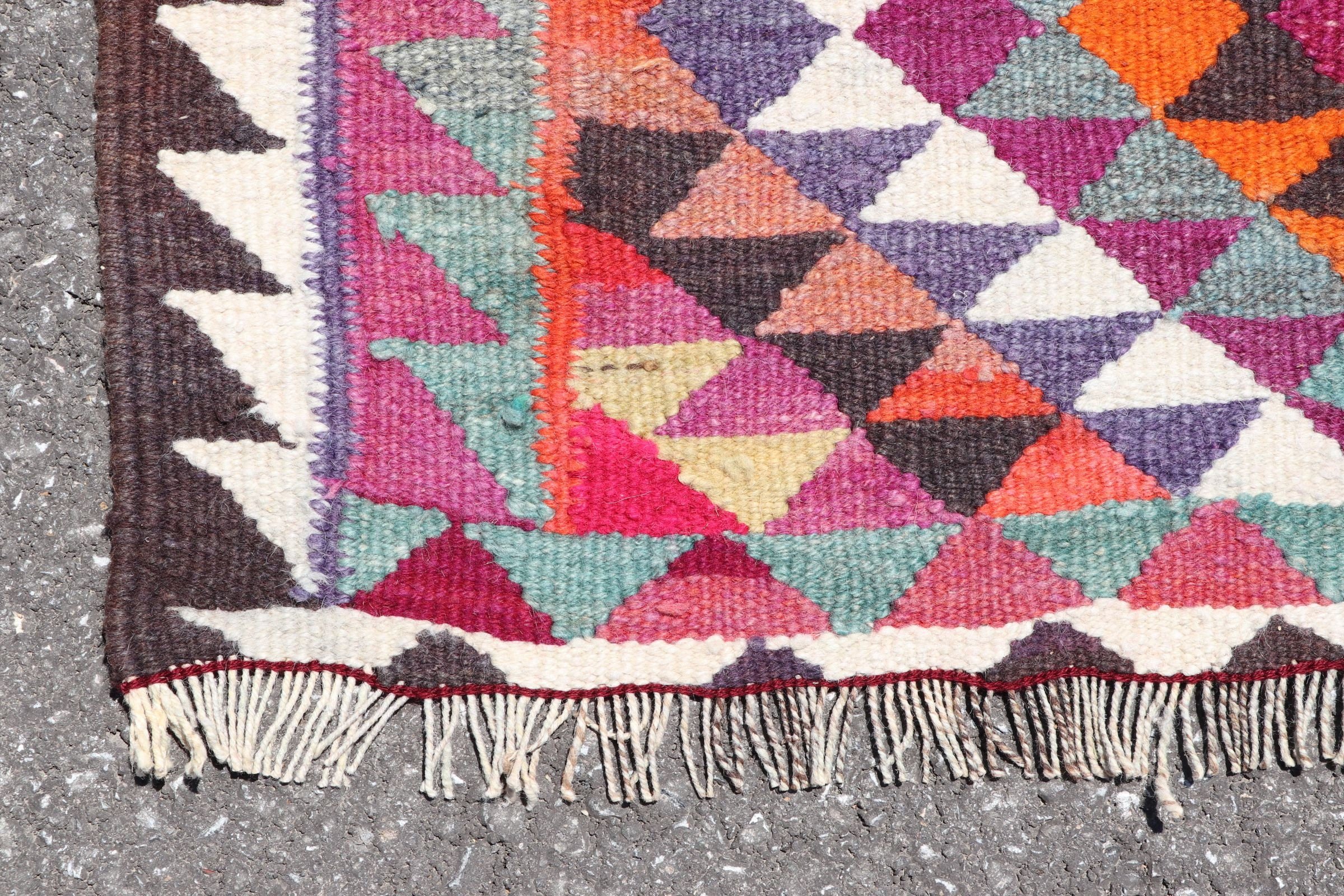 Pembe 3.2x11.9 ft Runner Halıları, Kilim, Oushak Halısı, Türk Halısı, Vintage Halı, Mutfak Halıları, Koridor Halısı, Yer Halıları, Aztek Halısı