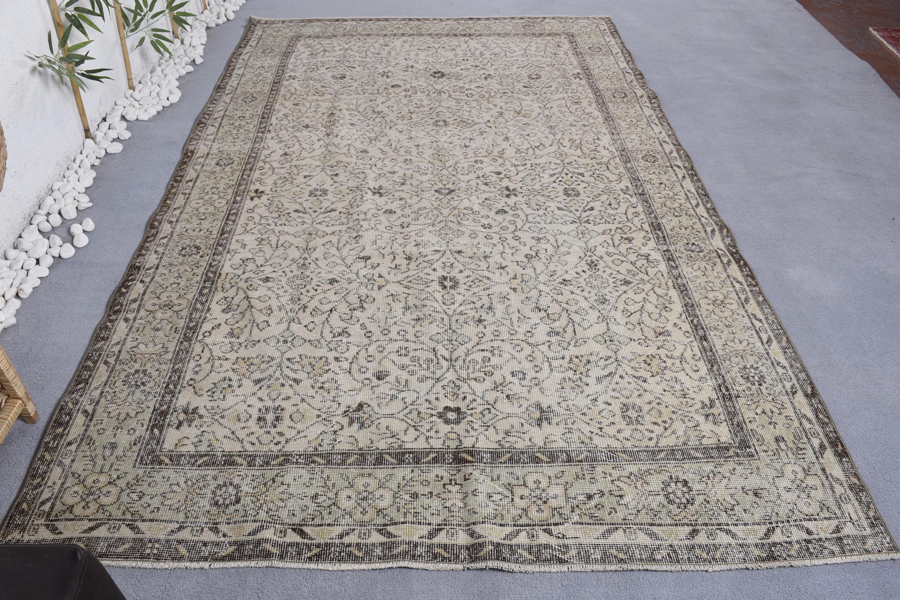 Bej Oushak Halılar, Antika Halı, Vintage Halı, Türk Halısı, Büyük Boho Halıları, 6x9.6 ft Büyük Halı, Nötr Halı, Modern Halılar, Büyük Vintage Halı