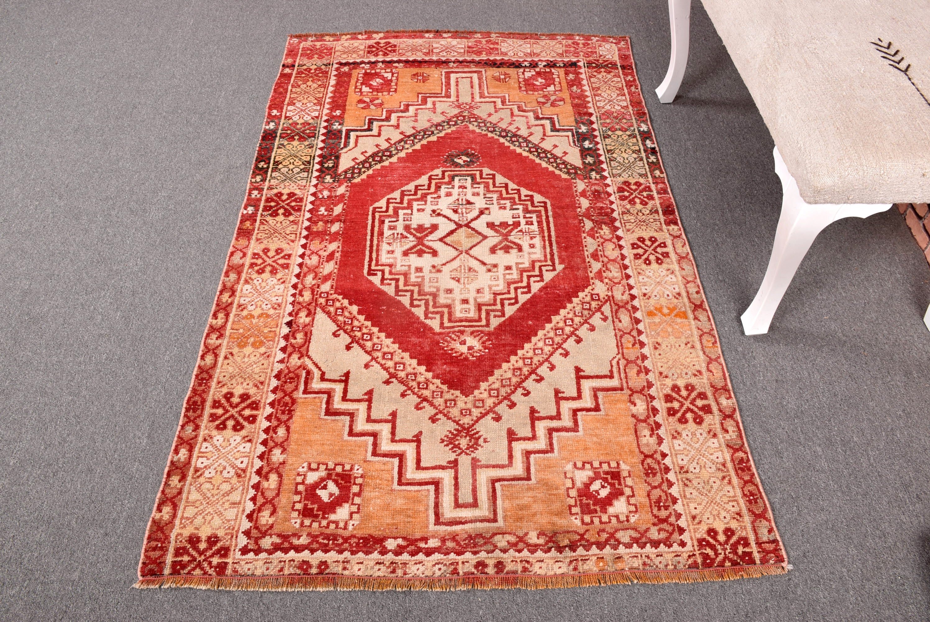 3.5x5.4 ft Accent Rug, Entry Rugs, Office Rugs, Decorative Rug, Turkish Rug, Red Kitchen Rugs, Cool Rug, Vintage Rugs, Floor Rugs