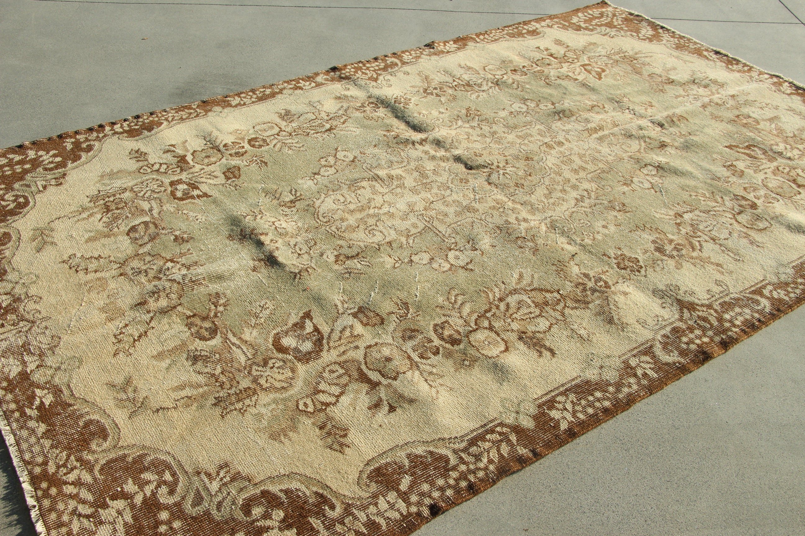 5.4x8.7 ft Büyük Halı, Türk Halısı, Salon Halısı, Kahverengi Lüks Halılar, Geometrik Halı, Yün Halı, Vintage Halı, Yer Halısı, Büyük Boho Halısı, Aztek Halısı