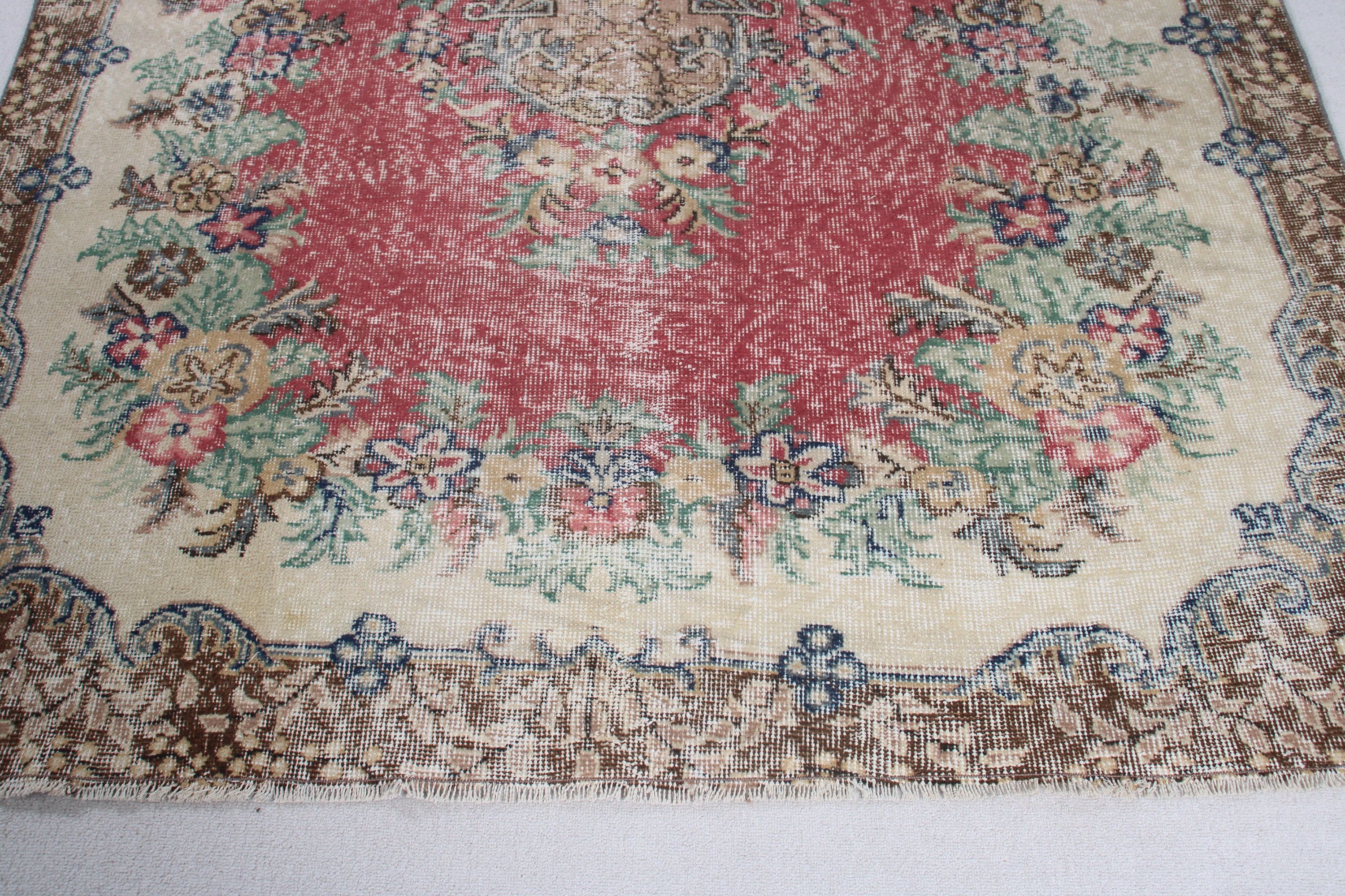 Vintage Rugs, Turkish Rug, Salon Rug, Bedroom Rug, Red  5.9x8.9 ft Large Rugs, Oriental Rugs, Dining Room Rug, Decorative Rug