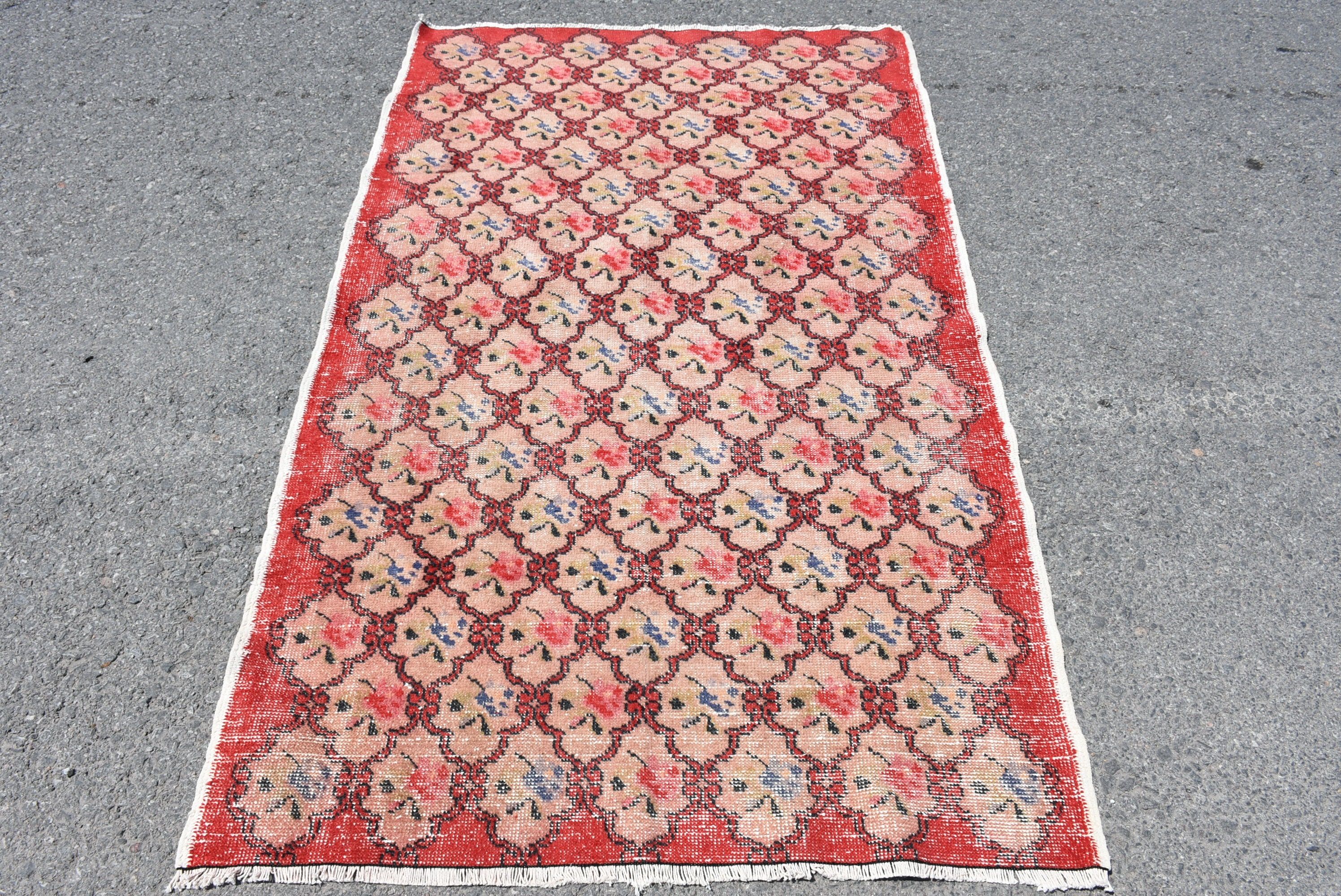 Living Room Rug, Bedroom Rugs, Anatolian Rug, Nursery Rug, Vintage Rug, Turkish Rug, Red  4.3x6.8 ft Area Rug, Abstract Rug