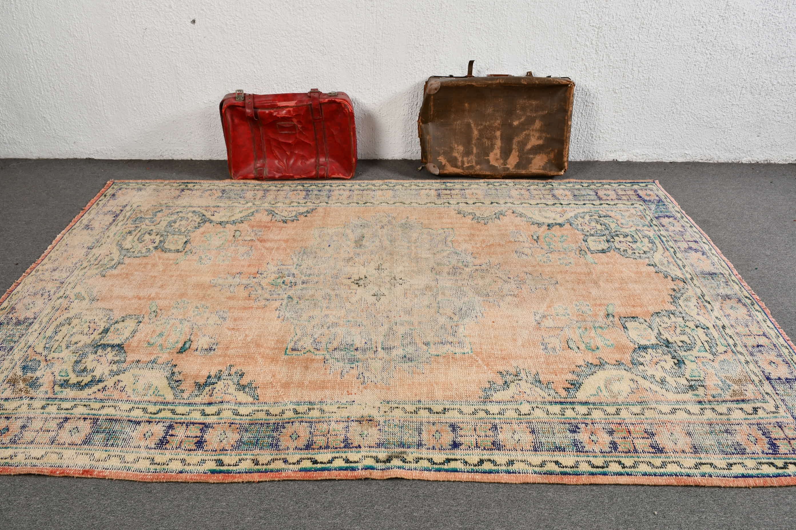 Dining Room Rug, Orange Anatolian Rug, Antique Rug, Turkish Rug, Bedroom Rug, 5.9x9.1 ft Large Rug, Home Decor Rug, Vintage Rugs, Dorm Rugs