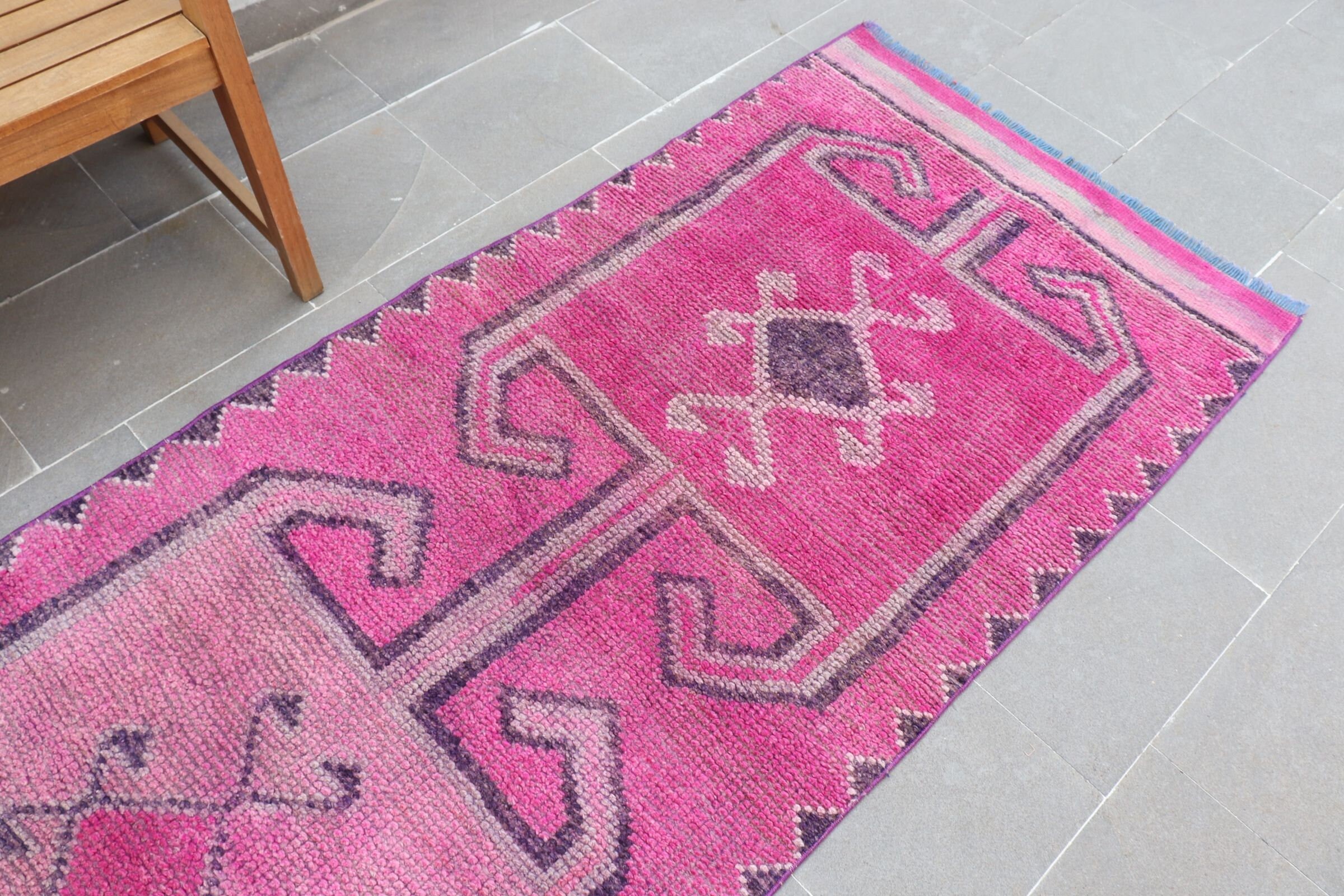 Pink  3x11.2 ft Runner Rug, Corridor Rug, Rugs for Corridor, Stair Rug, Turkish Rug, Vintage Rug, Floor Rug, Anatolian Rug