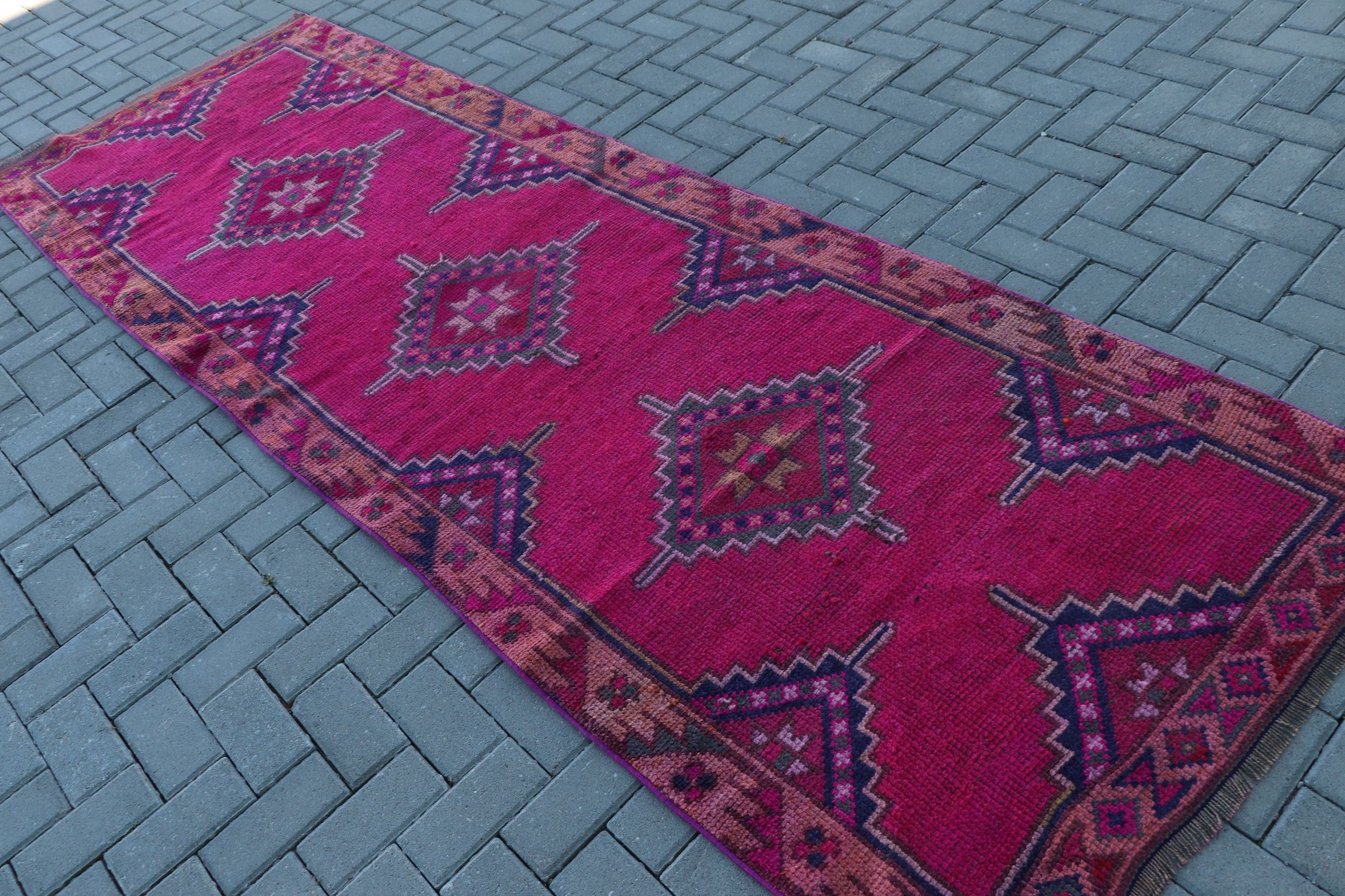 Stair Rug, Vintage Rug, Corridor Rugs, 3.4x10.4 ft Runner Rug, Pink Wool Rugs, Antique Rug, Cool Rugs, Turkish Rugs, Rugs for Hallway