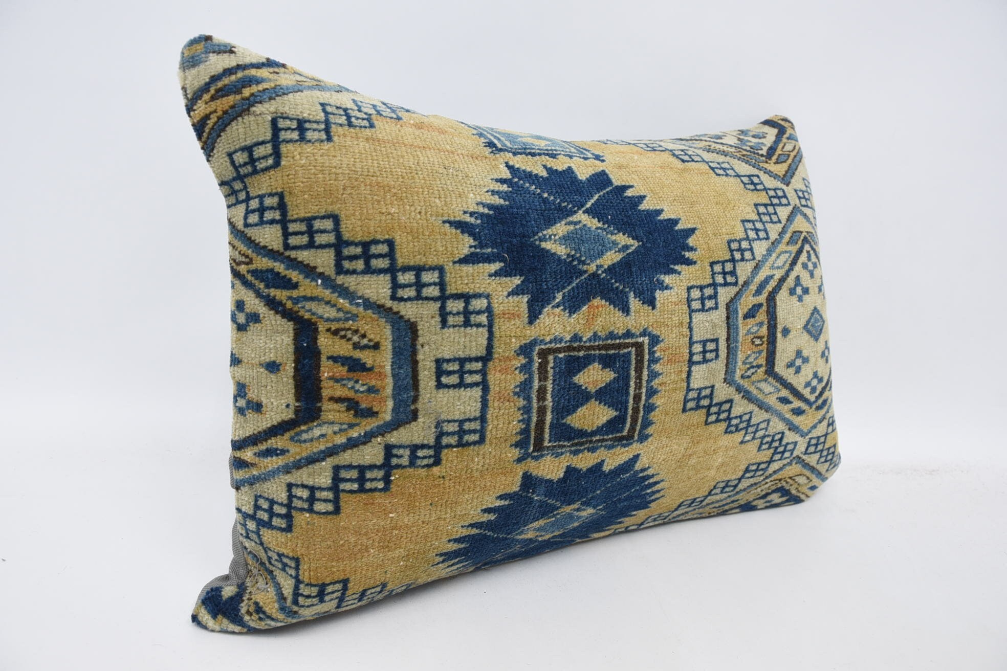 Boho Pillow, Antique Pillows, Kilim Cushion Sham, Decorative Throw Pillow Cover, 16"x24" Blue Cushion, Meditation Cushion Cover
