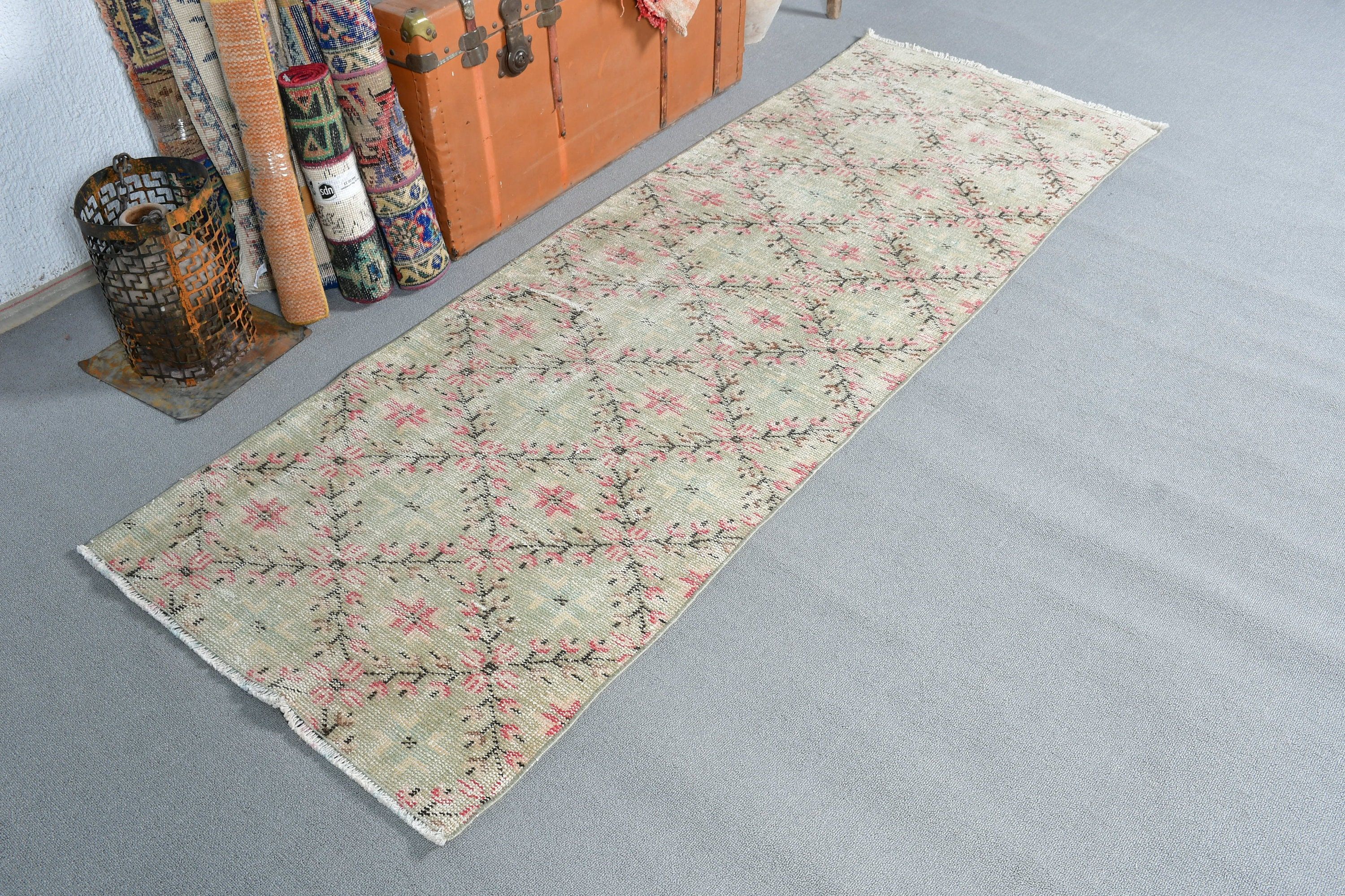 Home Decor Rug, Corridor Rugs, Green Cool Rug, Vintage Rugs, Hallway Rugs, Kitchen Rug, Distressed Rug, 2.6x8.4 ft Runner Rug, Turkish Rug