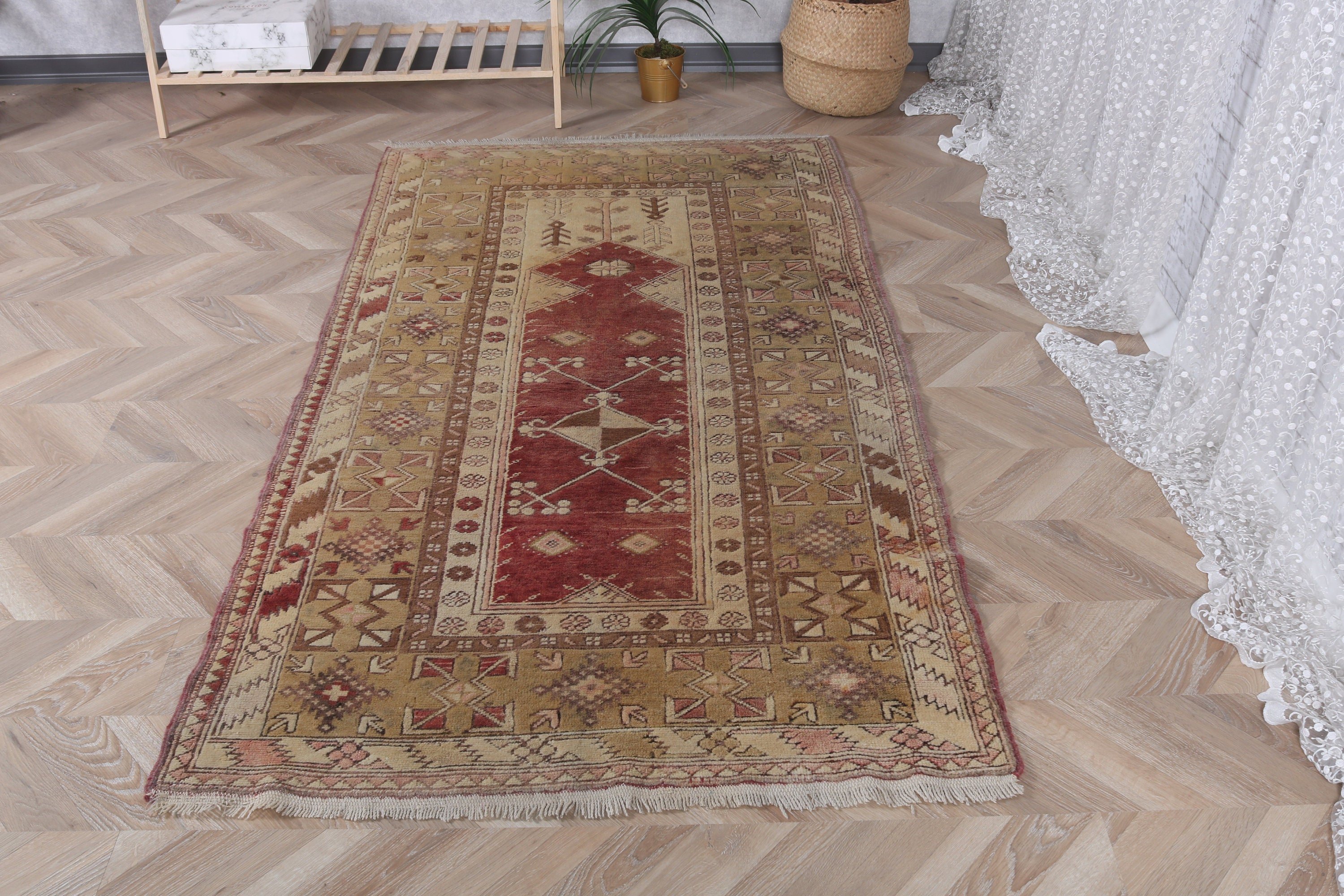 Sarı Fas Halısı, Lüks Halı, Geometrik Halı, 3,6x6,7 ft Alan Halıları, İç Mekan Halısı, Vintage Halılar, Mutfak Halısı, Türk Halıları, Ofis Halıları