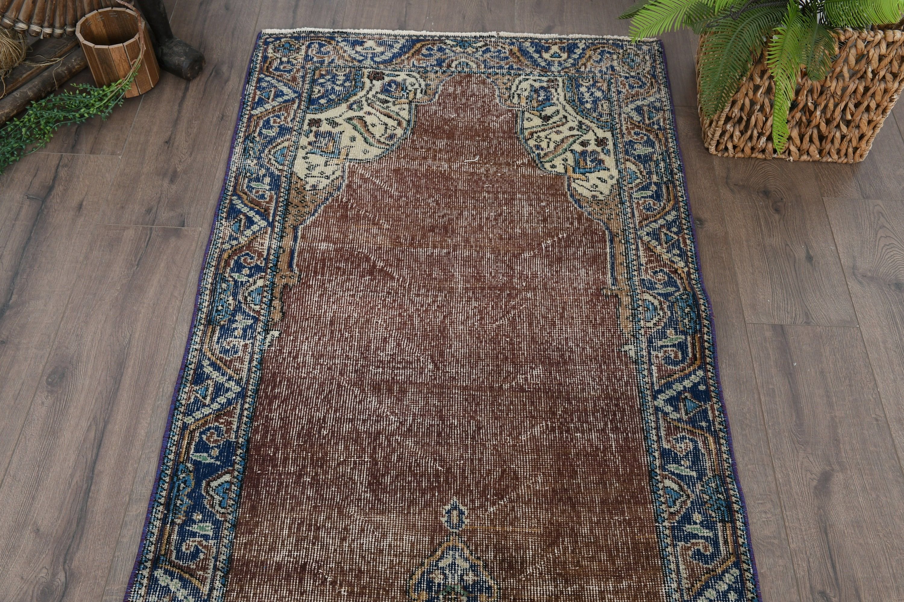 Mutfak Halısı, Vintage Halı, Kahverengi Antika Halı, Yün Halı, Havalı Halılar, Mutfak Halıları, Koridor Halısı, Türk Halısı, 2,8x12 ft Yolluk Halısı