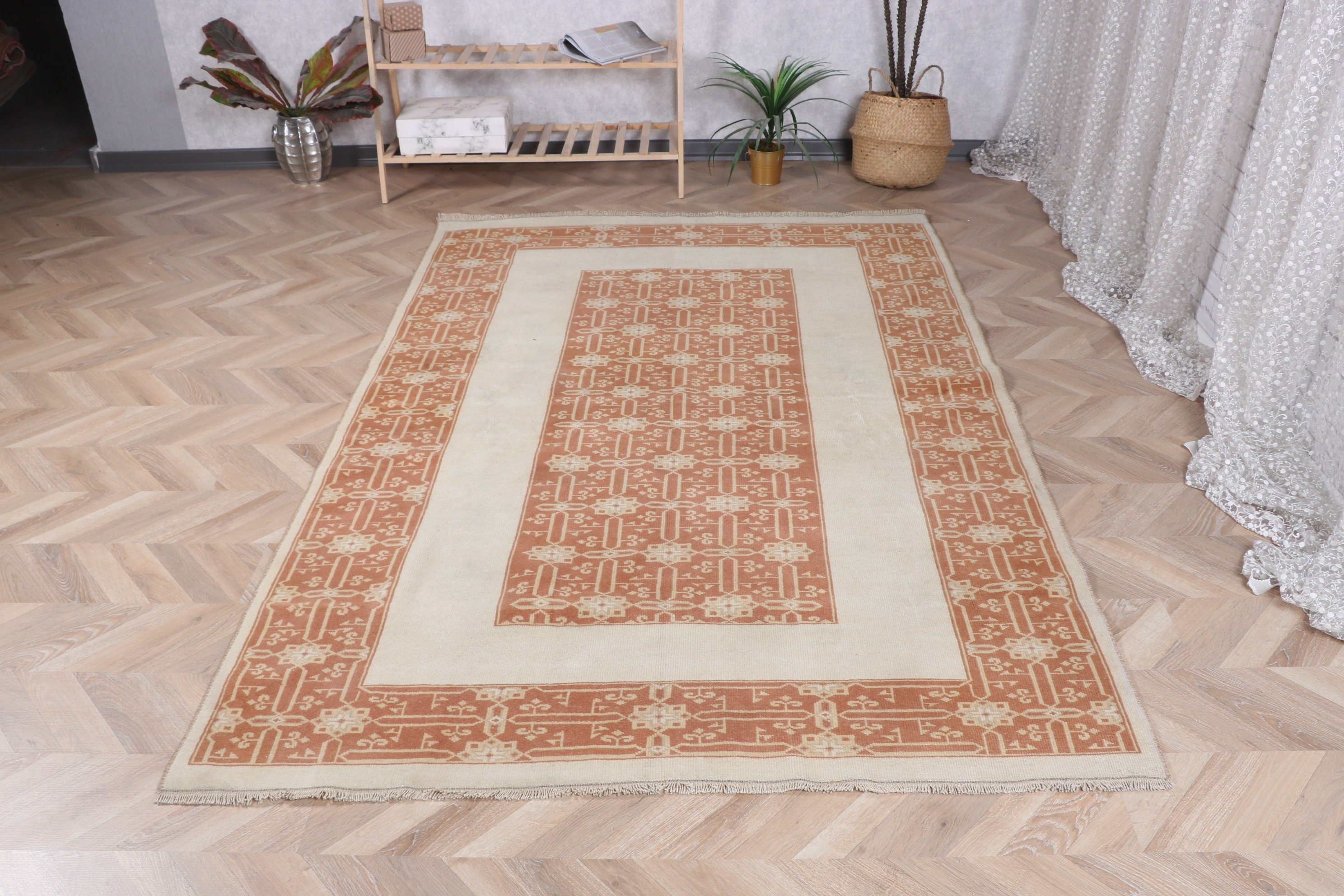 Türk Halısı, Yemek Odası Halıları, Oushak Alan Halıları, Bej Ev Dekorasyonu Halıları, Boho Halısı, 5x7.9 ft Alan Halıları, Ev Dekorasyonu Halısı, Vintage Halı