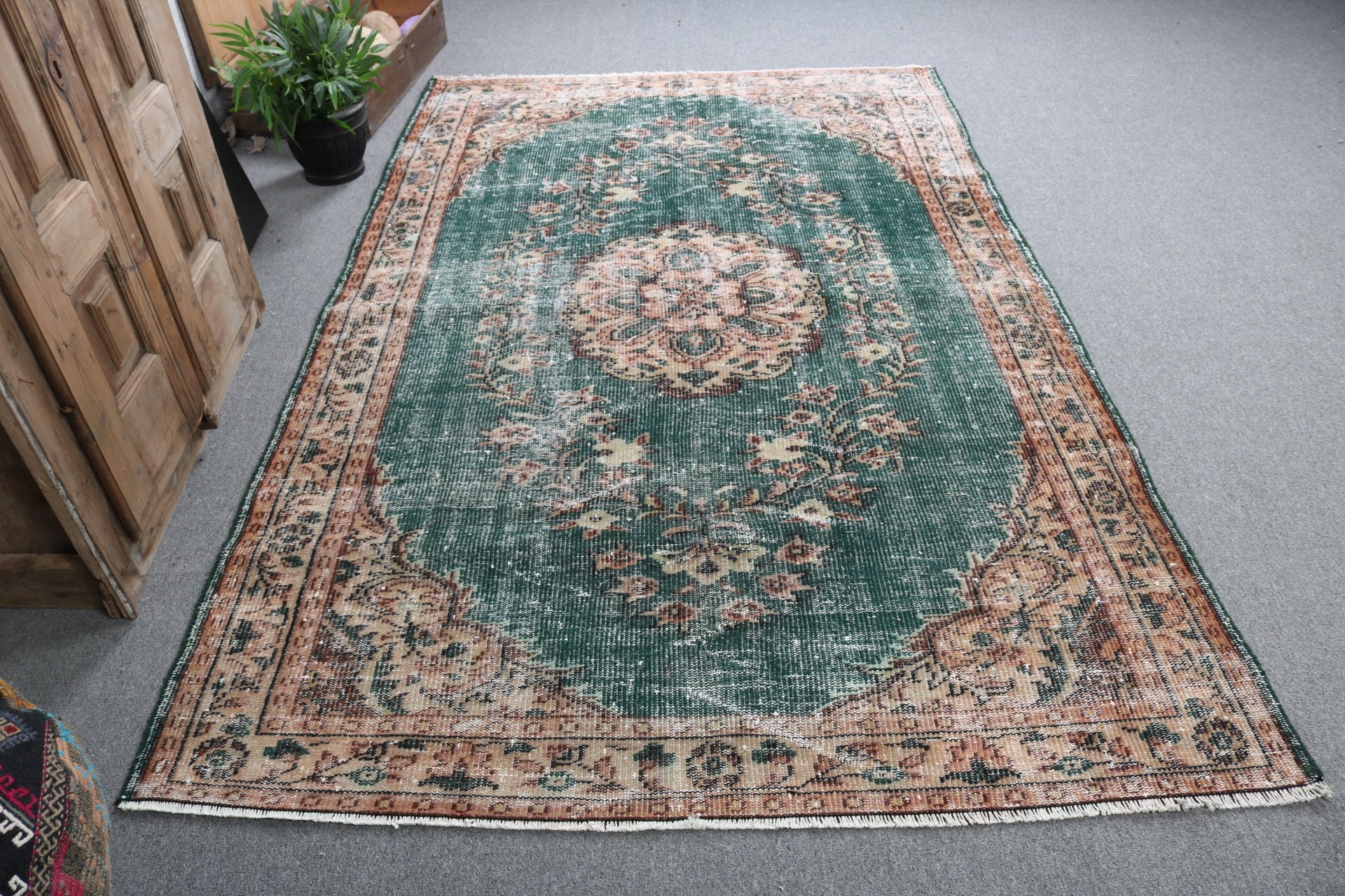 Büyük Boho Halı, Mutfak Halısı, Yemek Odası Halıları, Yeşil Lüks Halılar, Türk Halıları, Yer Halısı, Antika Halılar, Vintage Halı, 5,2x7,9 ft Büyük Halılar