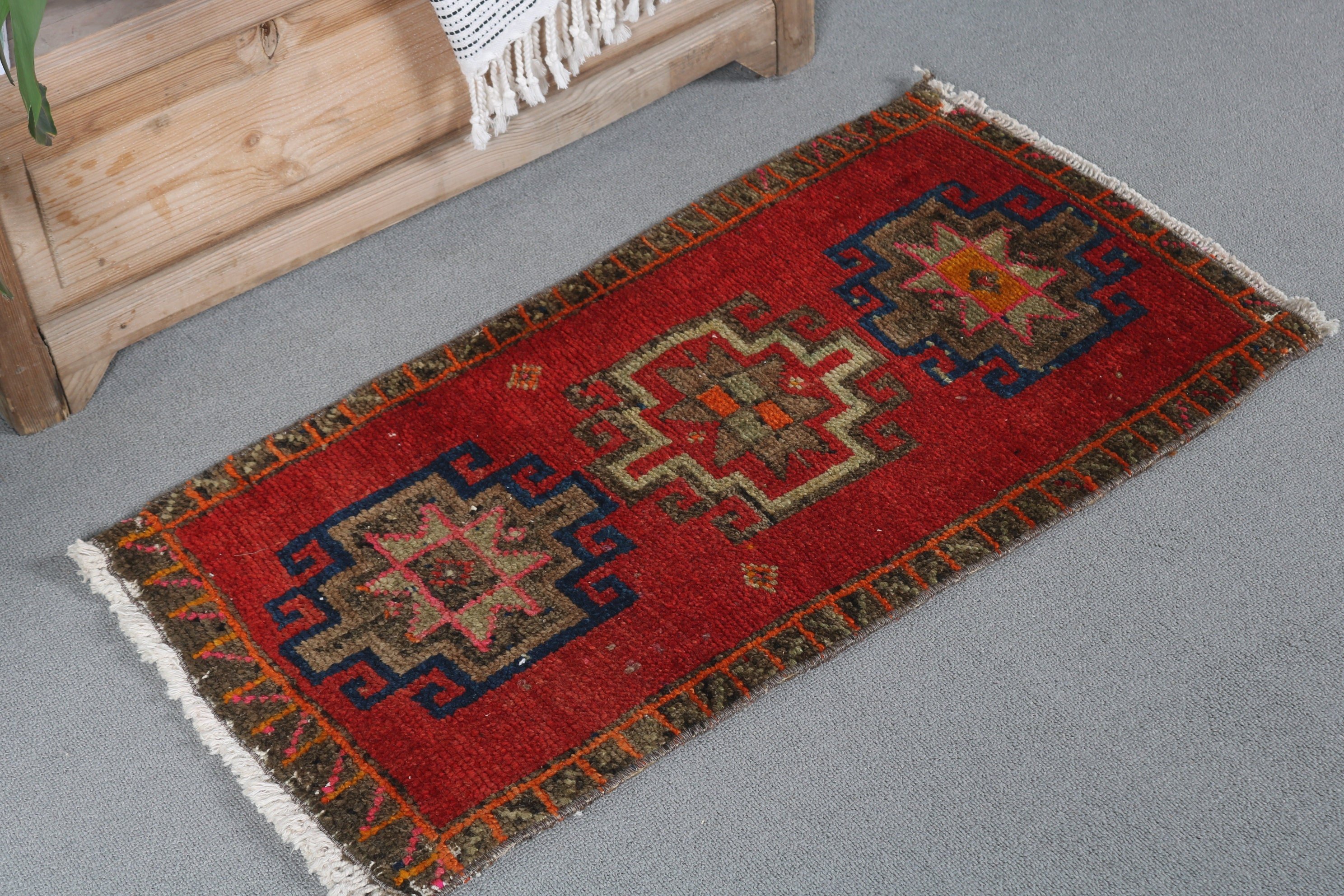 Bath Rugs, Kitchen Rug, Red  1.5x2.9 ft Small Rug, Turkish Rug, Distressed Rug, Anatolian Rugs, Antique Rug, Vintage Rug