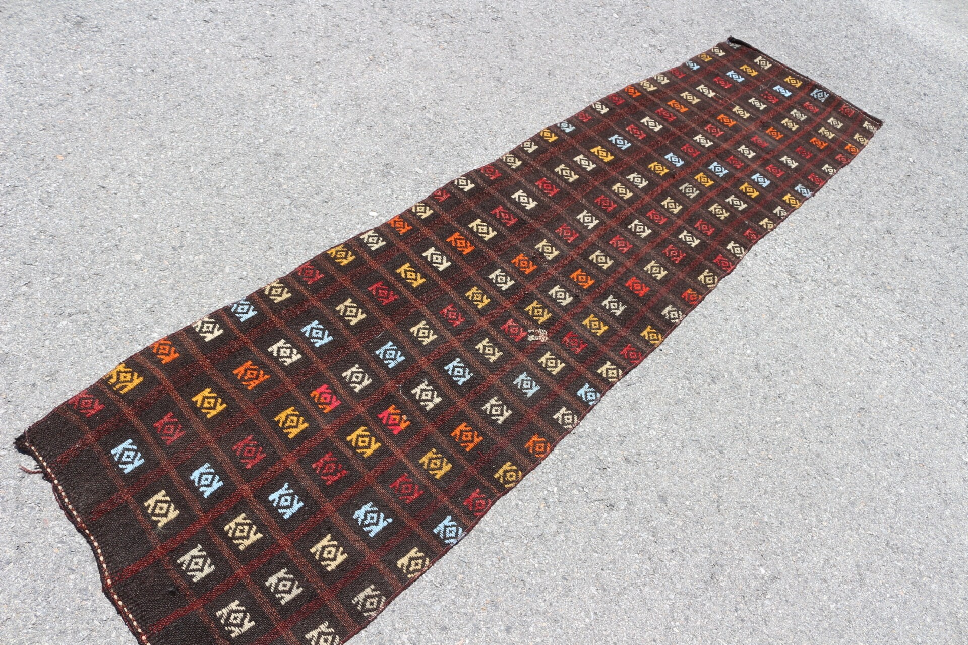 Kilim, Yer Halıları, 2.1x8.9 ft Yolluk Halıları, Koridor Halıları, Kahverengi Oryantal Halılar, Ev Dekorasyonu Halısı, Türk Halıları, Koridor Halısı, Vintage Halılar