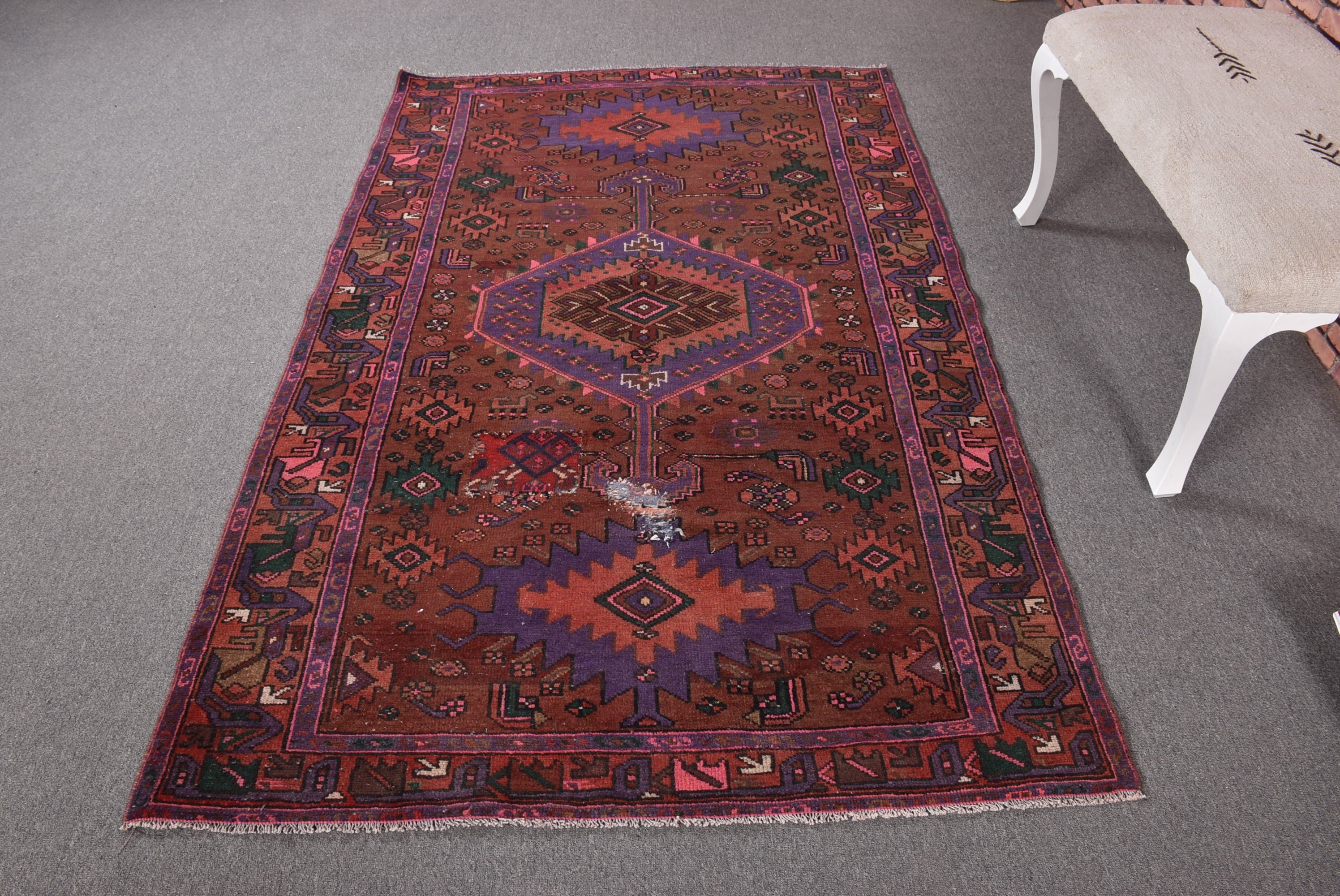 Kahverengi Mutfak Halıları, Harika Halılar, 4,3x7,1 ft Alan Halısı, Oushak Alan Halıları, Vintage Alan Halıları, Boho Halı, Türk Halıları, Vintage Halılar