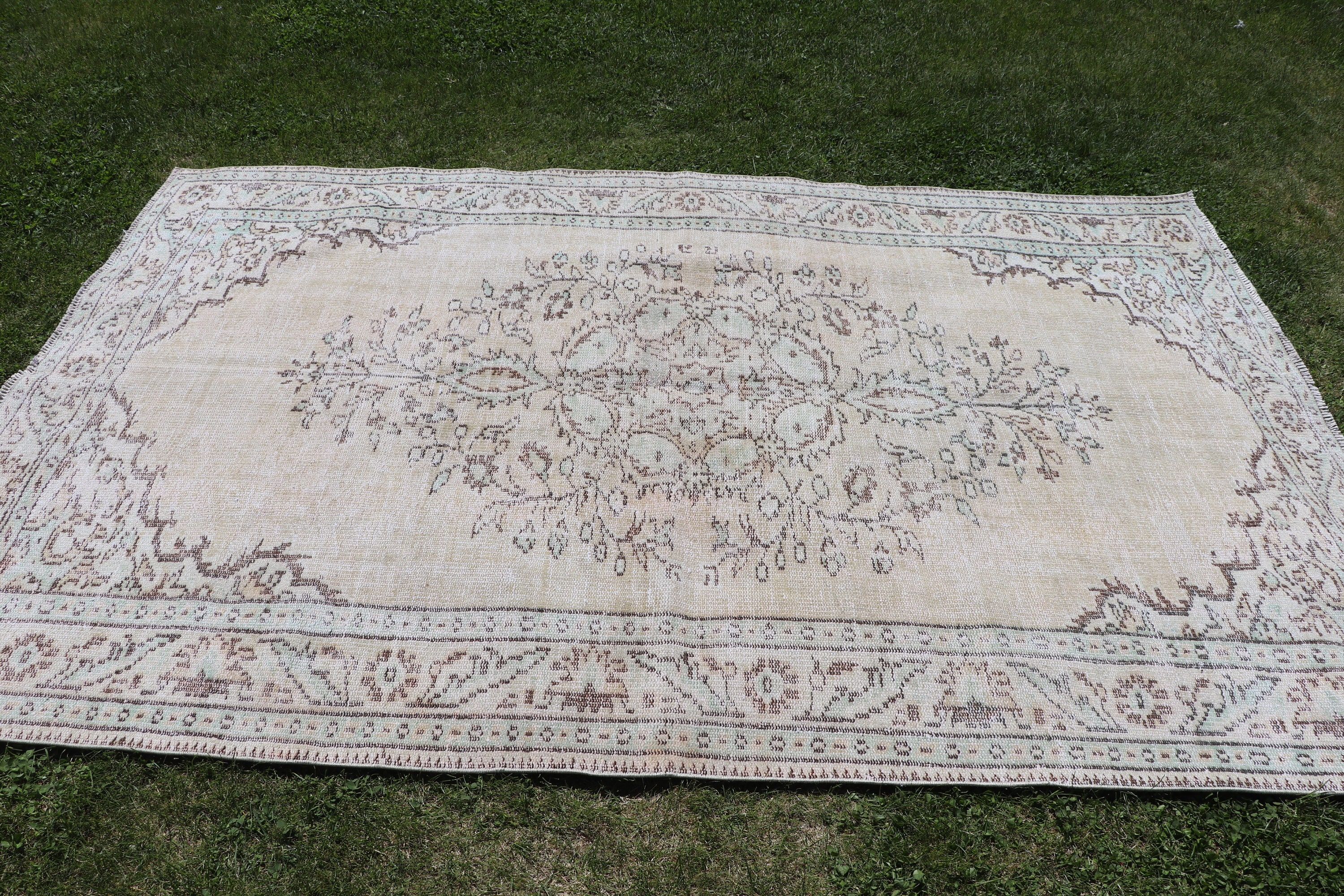 Büyük Boho Halı, Modern Halı, 5.6x8.2 ft Büyük Halı, Vintage Halı, Türk Halısı, Yeşil Modern Halı, Yemek Odası Halıları, Havalı Halılar, Kabile Halısı