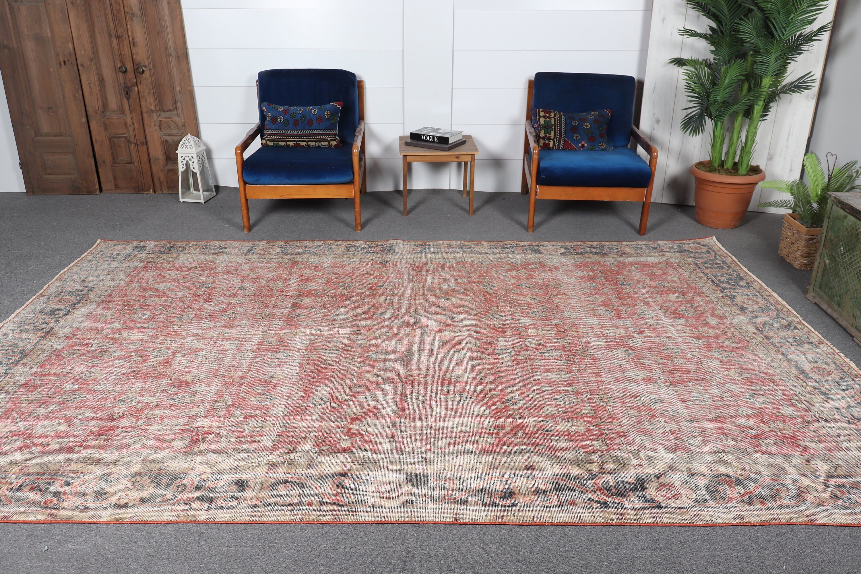 Home Decor Rug, Turkish Rugs, Salon Rug, Cute Rug, 7x11.2 ft Oversize Rugs, Living Room Rugs, Vintage Rug, Red Oriental Rugs