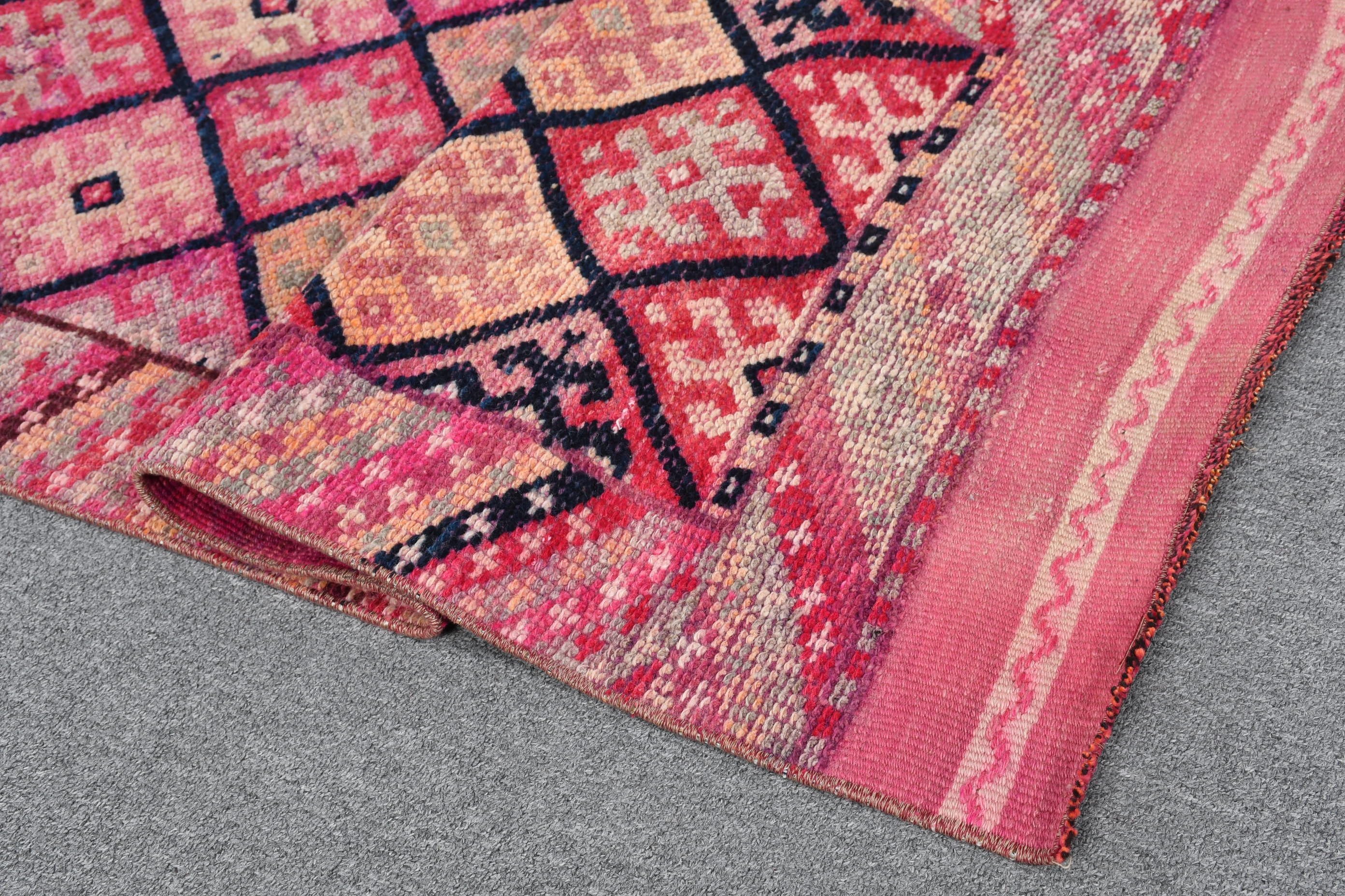 Pink Oriental Rug, 2.3x10.7 ft Runner Rug, Corridor Rug, Cool Rug, Vintage Rug, Turkish Rugs, Hallway Rug, Rugs for Hallway, Kitchen Rugs
