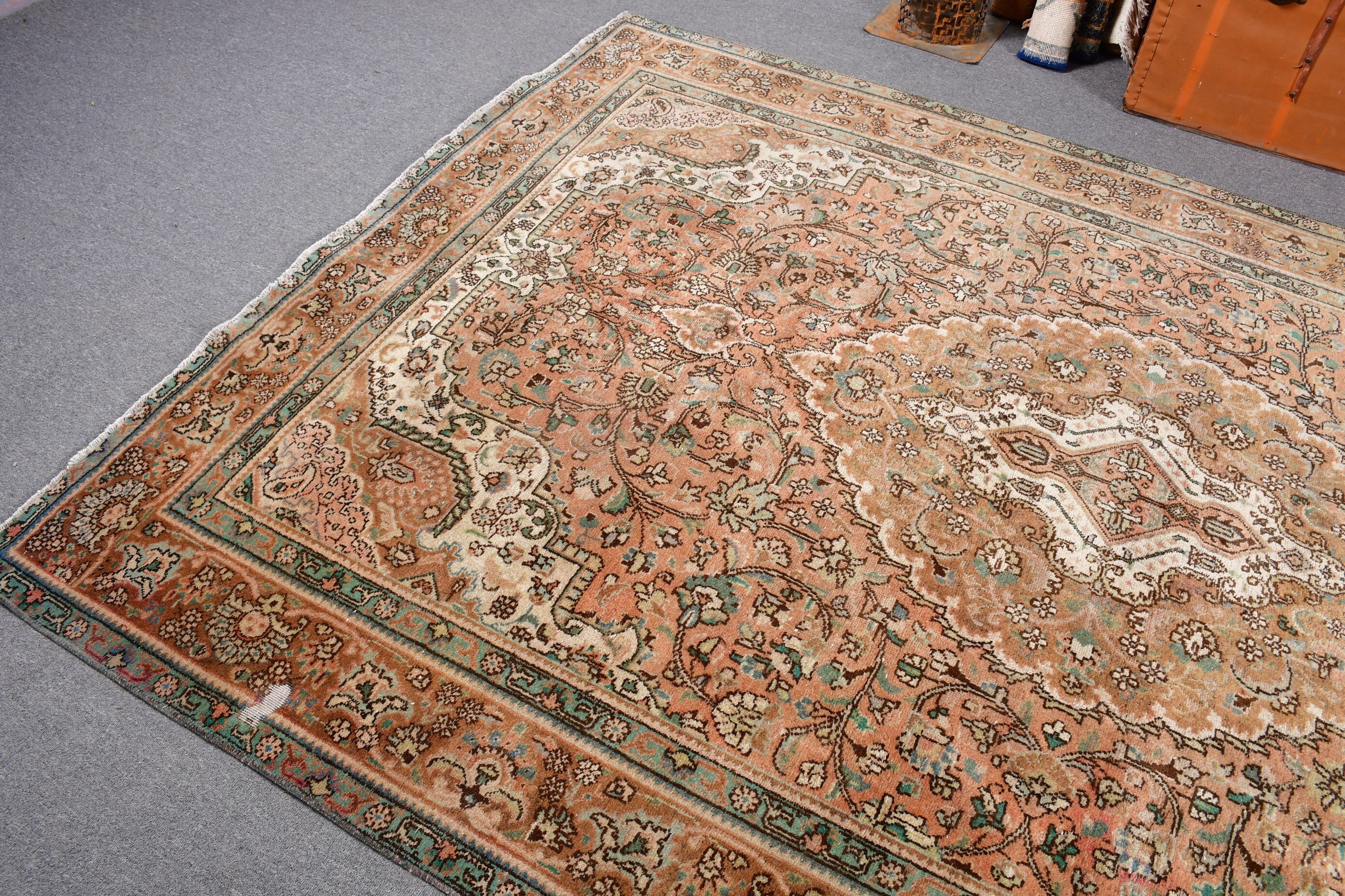 Vintage Halılar, Türk Halıları, Pembe 6.3x9.4 ft Büyük Halı, Büyük Oushak Halısı, Oushak Halısı, Yün Halıları, Dış Mekan Halıları, Salon Halıları