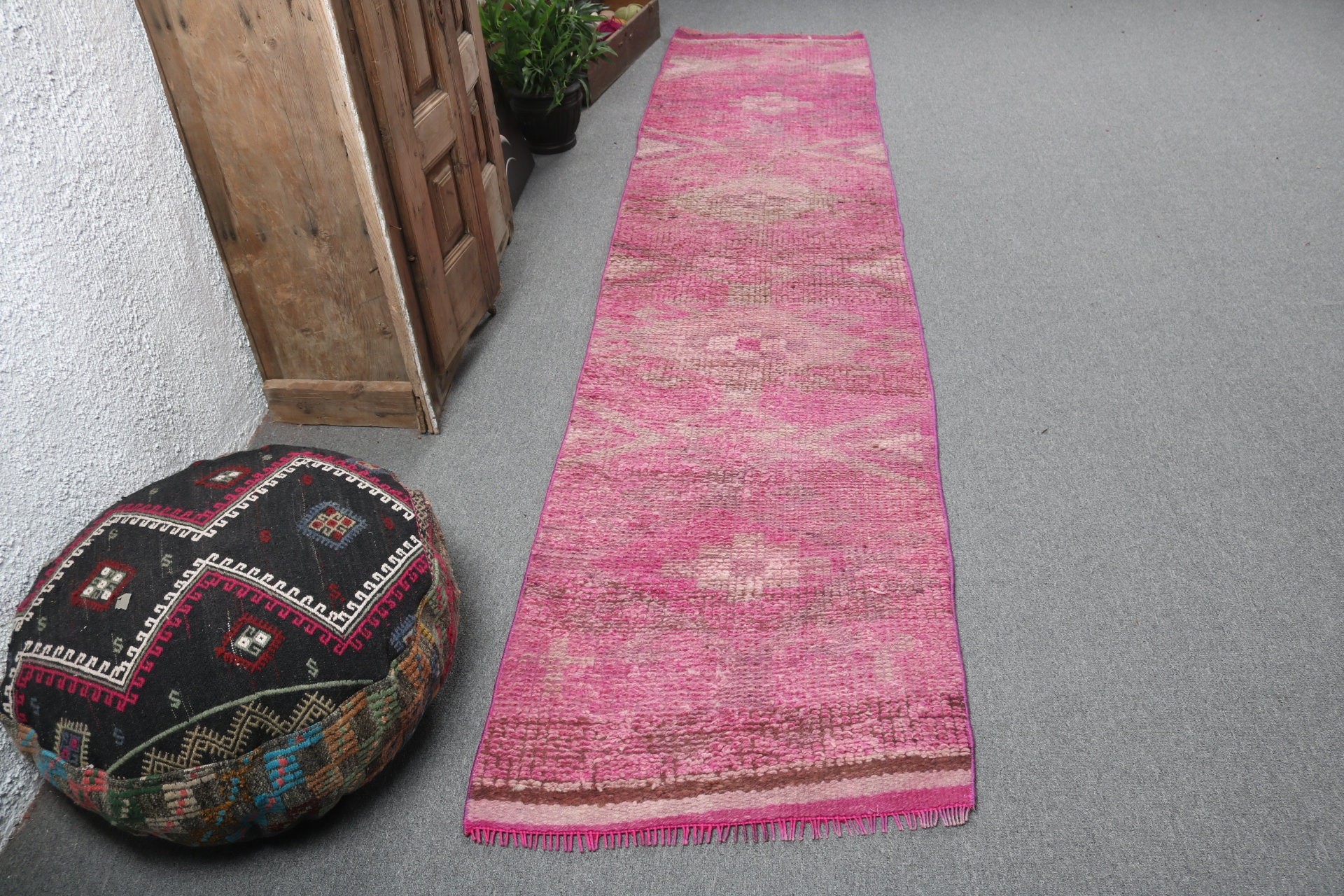 Modern Rugs, 2.4x10.8 ft Runner Rug, Turkish Rugs, Pink Neutral Rugs, Cool Rug, Beni Ourain Runner Rugs, Corridor Rug, Vintage Rug