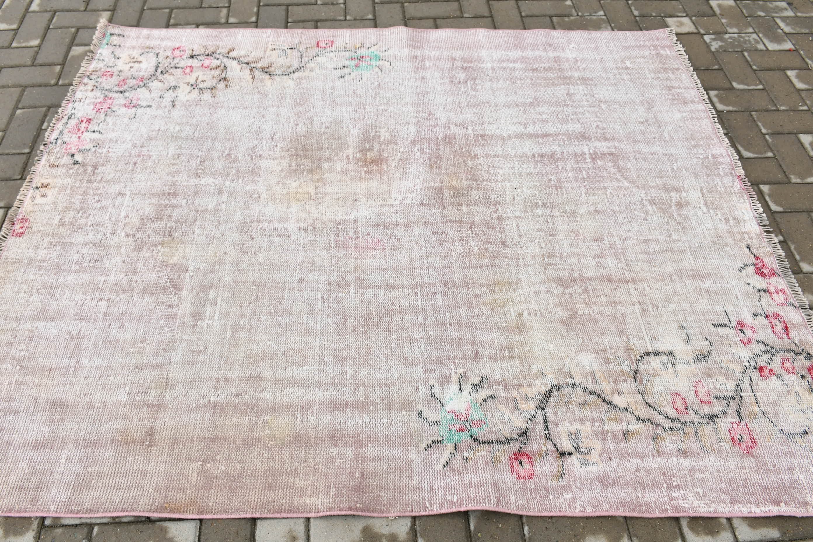 Turkish Rug, Floor Rug, Designer Rug, Nursery Rugs, Pink Anatolian Rug, Vintage Rug, 5.2x6.3 ft Area Rug, Rugs for Area, Bedroom Rug