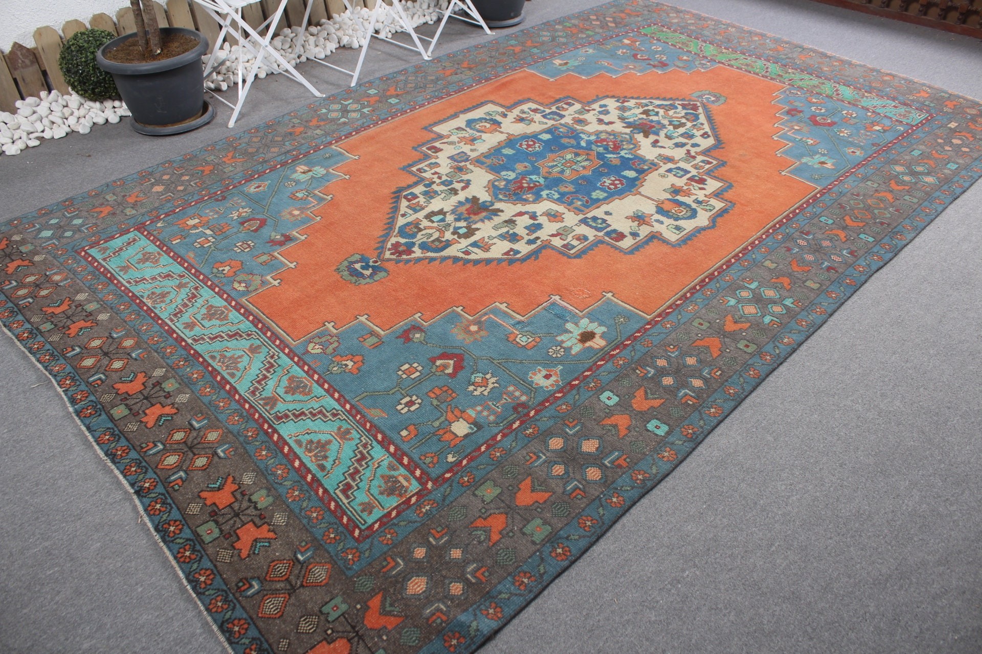 Anatolian Rug, Salon Rug, Turkish Rug, Wool Rugs, 7.1x11.5 ft Oversize Rug, Rugs for Living Room, Vintage Rug, Saloon Rug, Orange Wool Rug