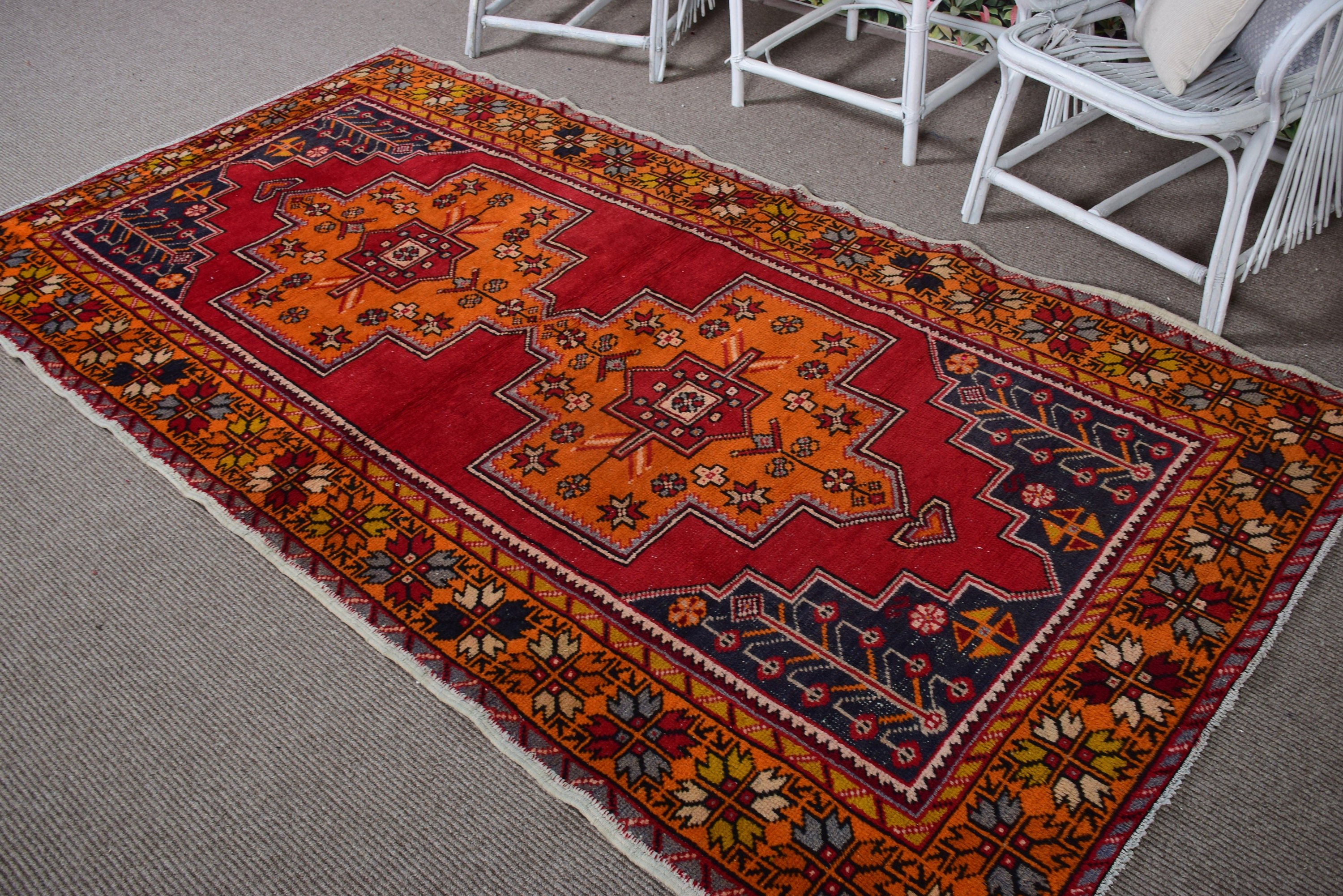 Turkish Rugs, Vintage Rugs, Handwoven Rug, Floor Rug, Vintage Area Rug, Red Flatweave Rug, Anatolian Rug, 4.4x8.2 ft Area Rugs, Cool Rug