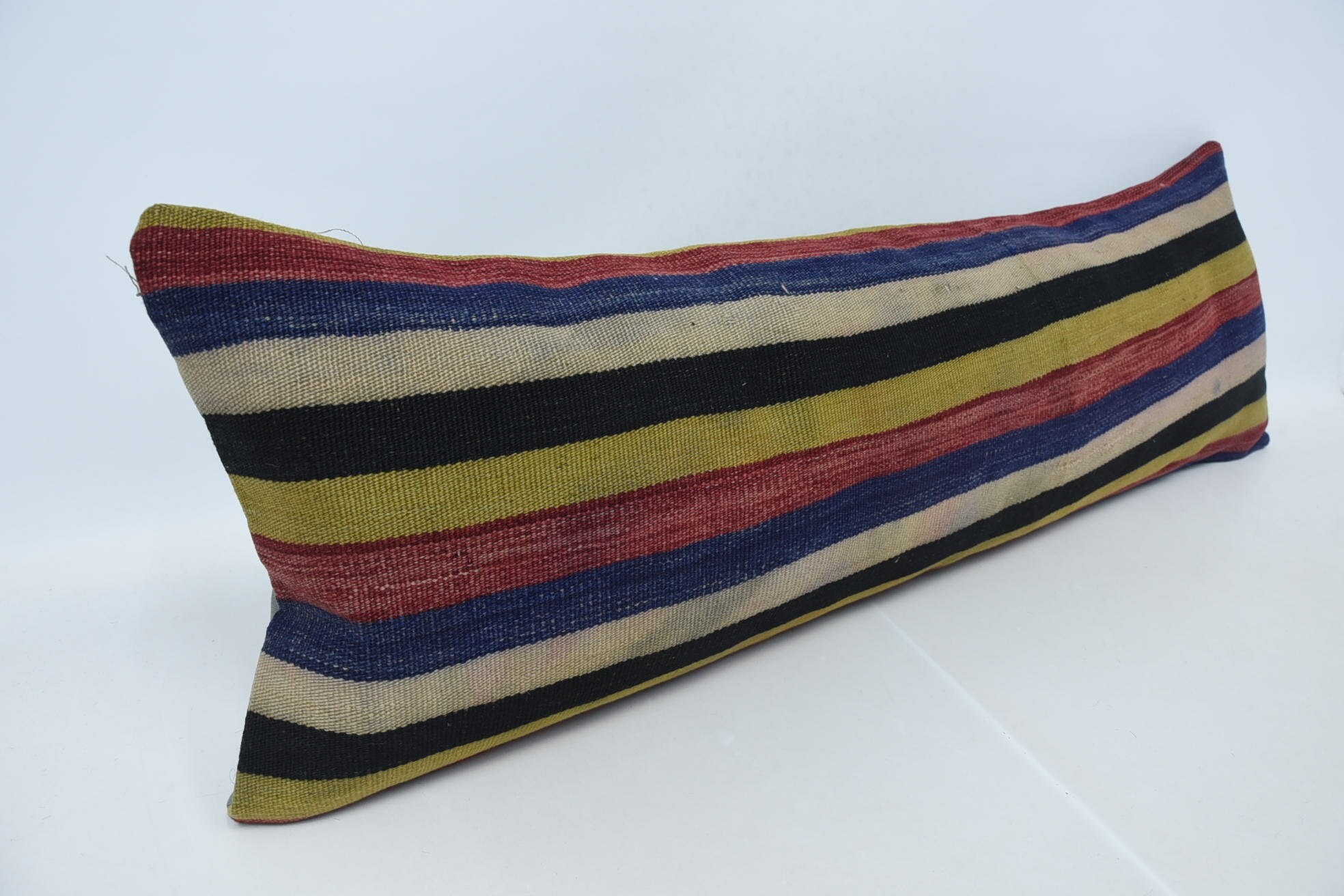 Pastel Yastık, Türk Kilim Yastık, 16"x48" Mavi Yastık Sham, Boho Yastık, El Yapımı Kilim Koltuk Yastık Kılıfı, Ev Dekor Yastık