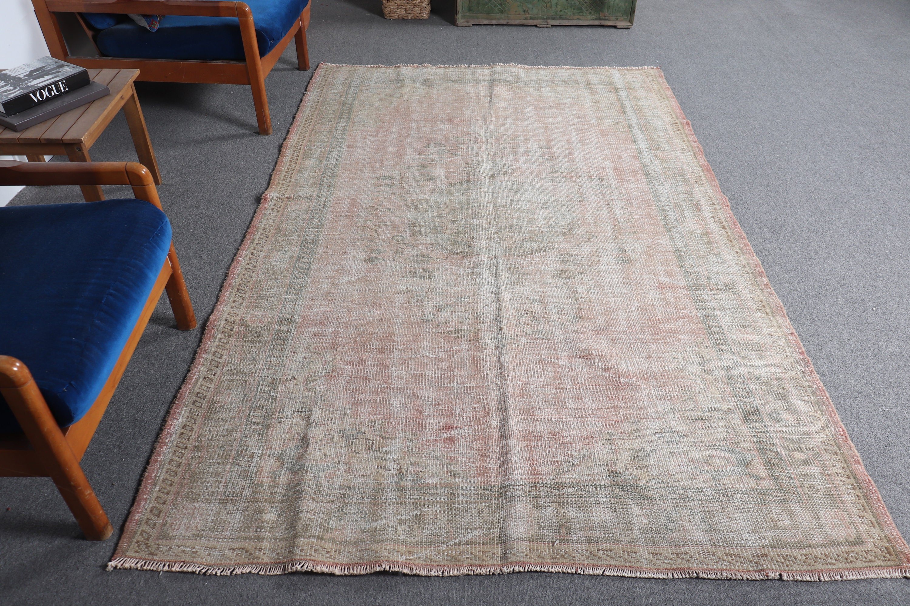 Yemek Odası Halısı, Salon Halısı, 5.2x8.2 ft Büyük Halı, Vintage Halılar, Anadolu Halıları, Türk Halısı, Fas Halıları, Ofis Halısı, Yeşil Anadolu Halısı