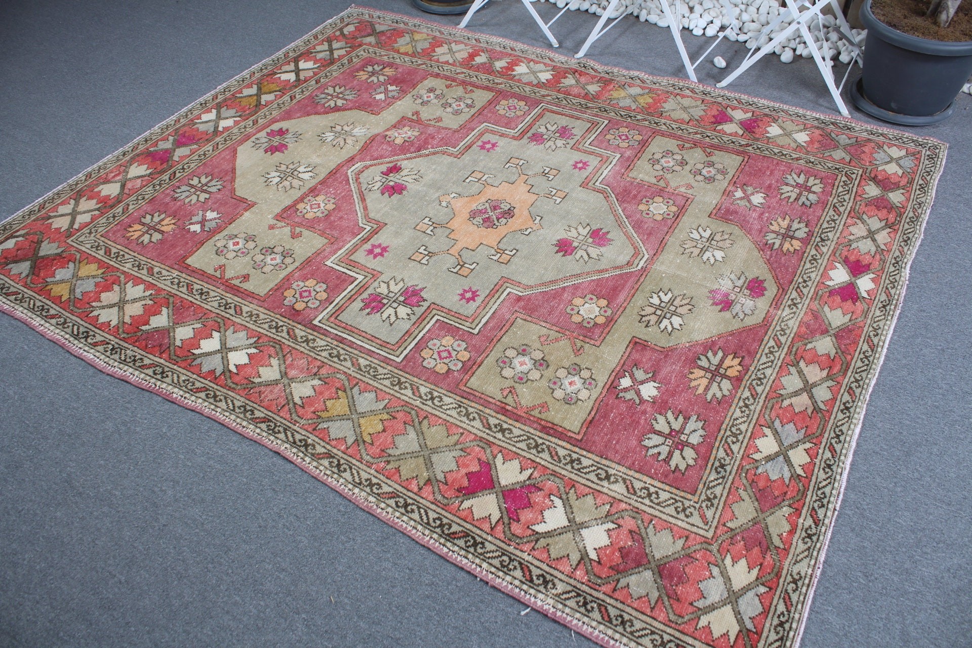 Red Wool Rugs, Dining Room Rugs, Oushak Rugs, Turkish Rug, 5.9x7.5 ft Large Rugs, Handwoven Rugs, Vintage Rug, Cool Rugs, Living Room Rug