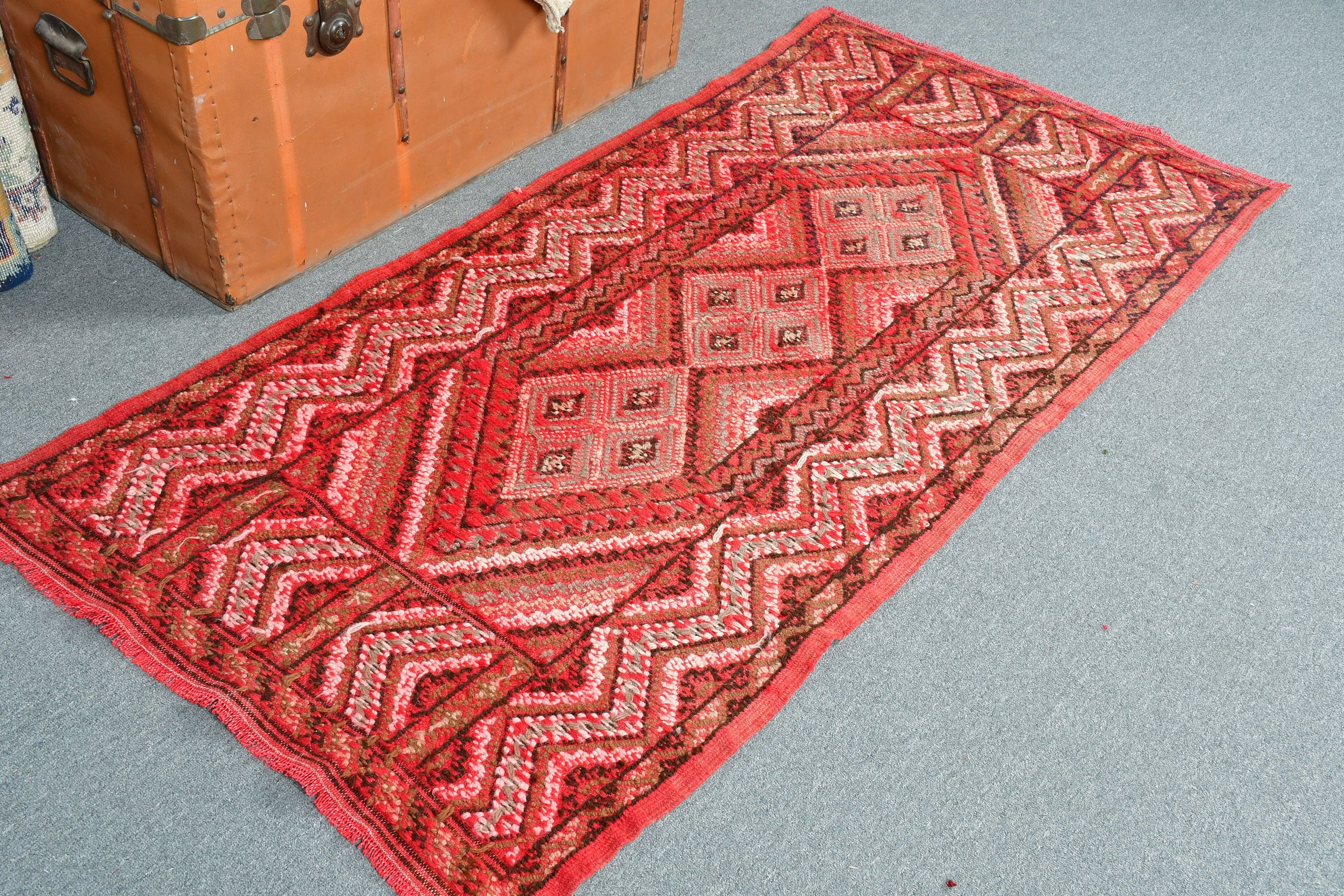 Wool Rug, Kitchen Rug, Turkish Rugs, Red  2.9x6 ft Accent Rugs, Entry Rug, Vintage Rugs, Rugs for Kitchen, Moroccan Rug