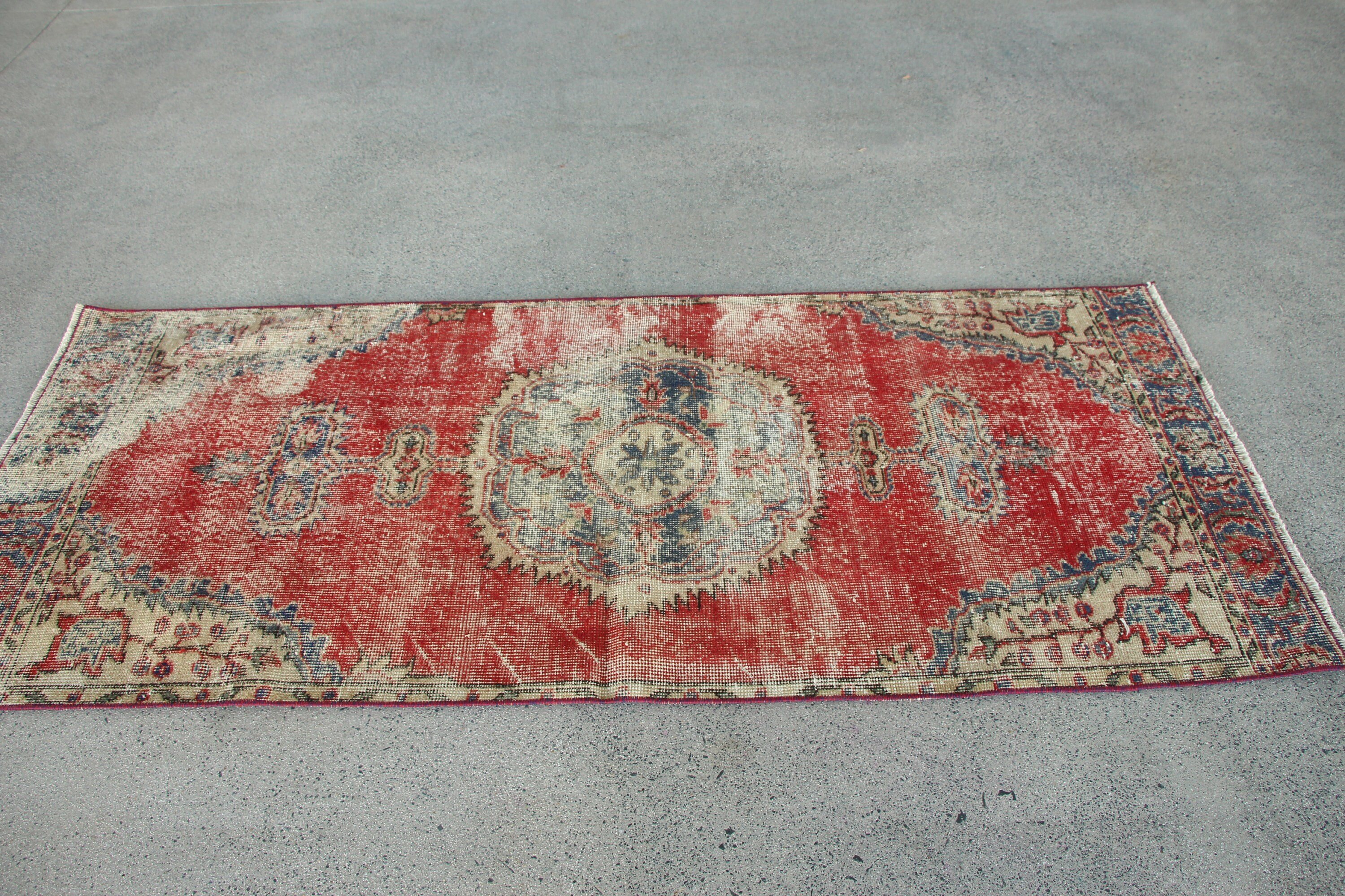 Vintage Rug, Floor Rug, Antique Rugs, Nursery Rugs, Bedroom Rug, Rugs for Bedroom, 2.7x6.5 ft Accent Rugs, Red Cool Rug, Turkish Rugs