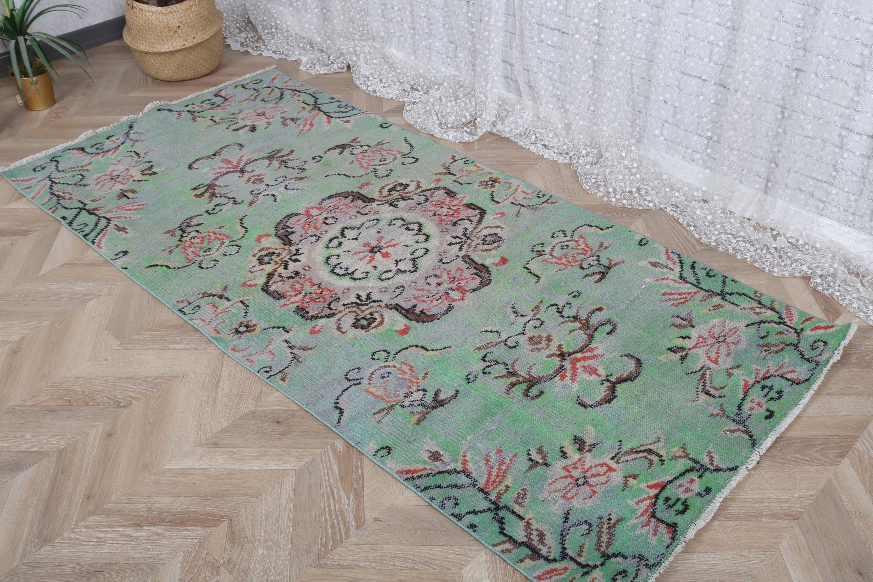 3.3x7 ft Aksan Halısı, Türk Halıları, Yatak Odası Halısı, Boho Halısı, Yeşil Boho Halısı, Dekoratif Halı, Vintage Halılar, Bohem Halıları, Vintage Vurgu Halıları