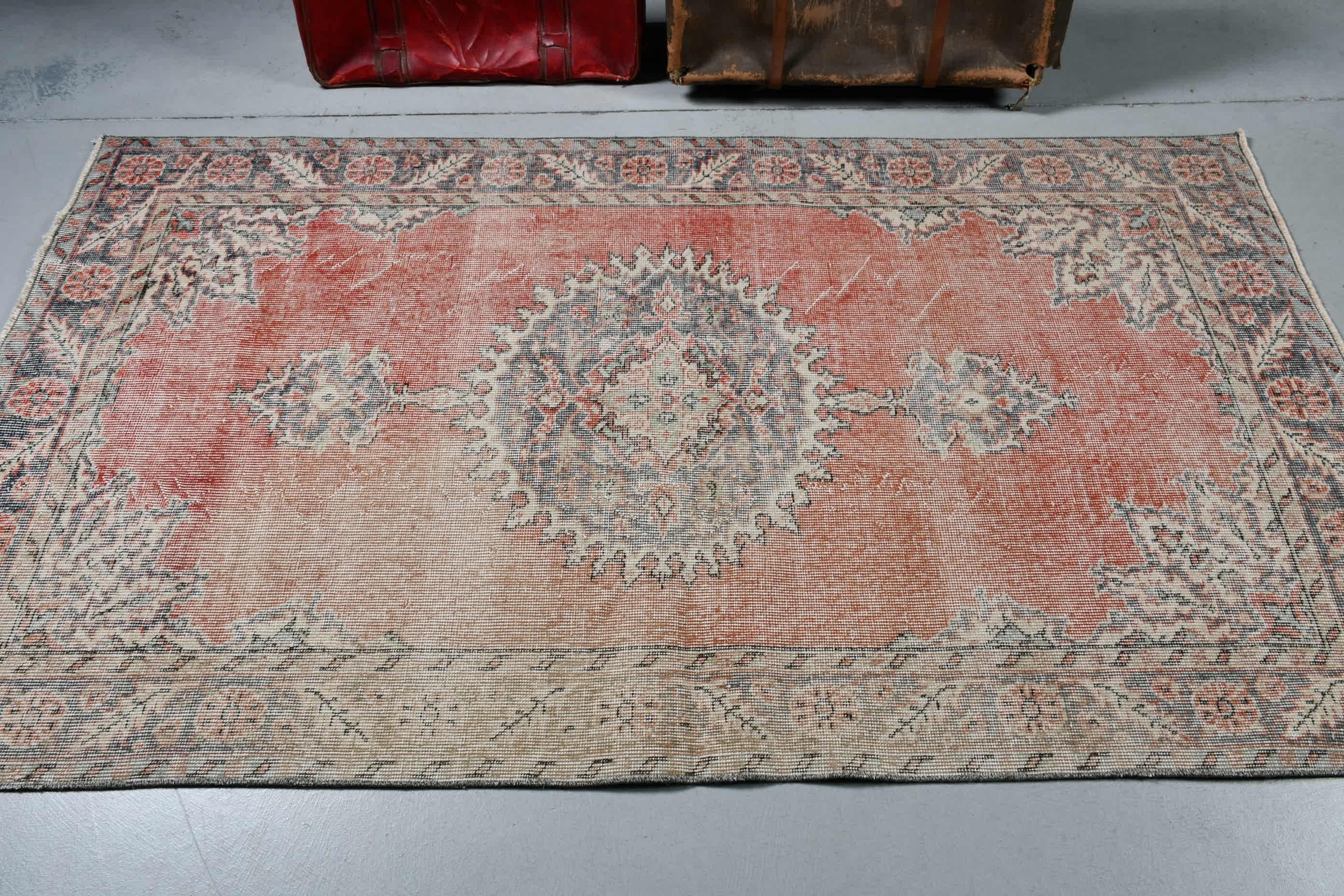 Oriental Rug, Floor Rug, Oushak Rug, Turkish Rug, Vintage Rug, Red Moroccan Rug, Vintage Decor Rug, 4x6.9 ft Area Rug, Rugs for Bedroom