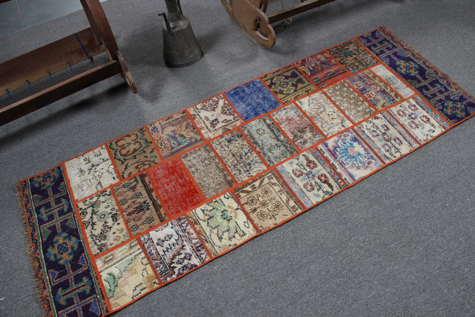 Koridor Halıları, Koridor Halıları, El Yapımı Halılar, Oushak Halı, Turuncu Oushak Halı, Vintage Halı, 2.3x6.2 ft Runner Halıları, Türk Halıları, Yün Halı