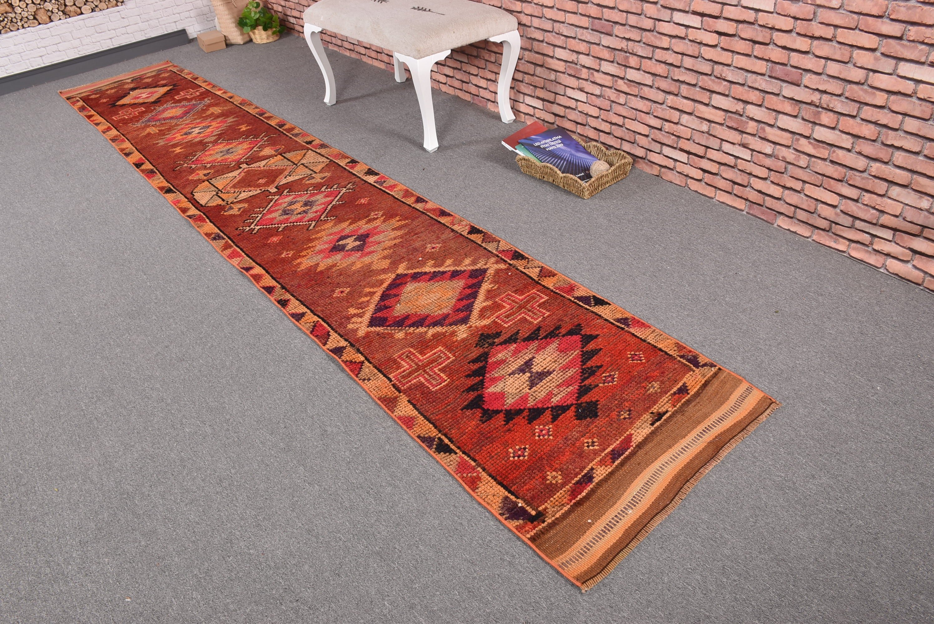 Stair Rugs, Kitchen Rug, Home Decor Rug, Vintage Rugs, Bronze Home Decor Rug, Turkish Rug, Floor Rug, Bedroom Rugs, 2.4x13.4 ft Runner Rugs