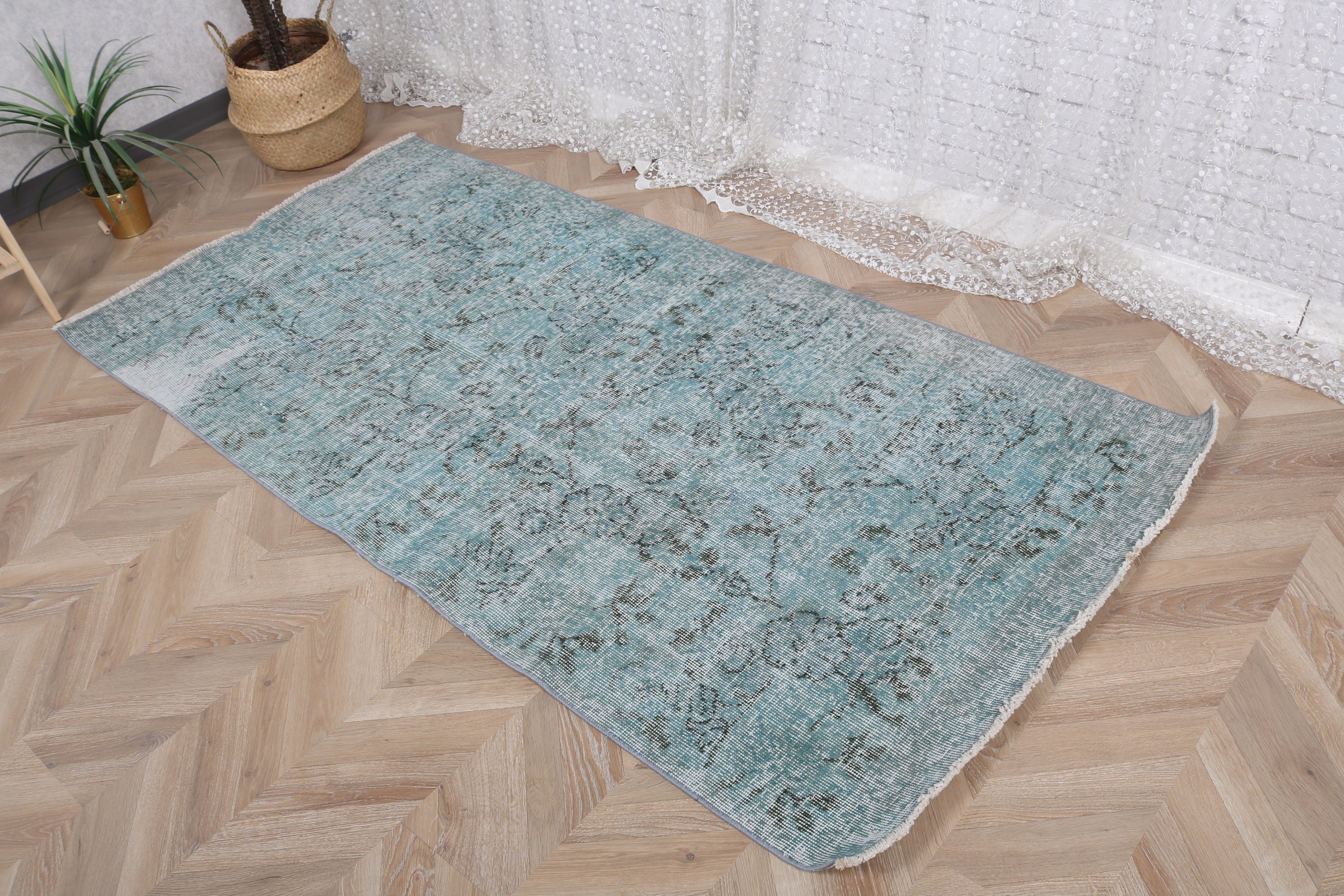 Turkish Rug, Green Oriental Rug, Entry Rugs, Statement Rugs, Vintage Rug, Vintage Accent Rugs, Aztec Rug, 3.4x6.8 ft Accent Rug, Luxury Rug