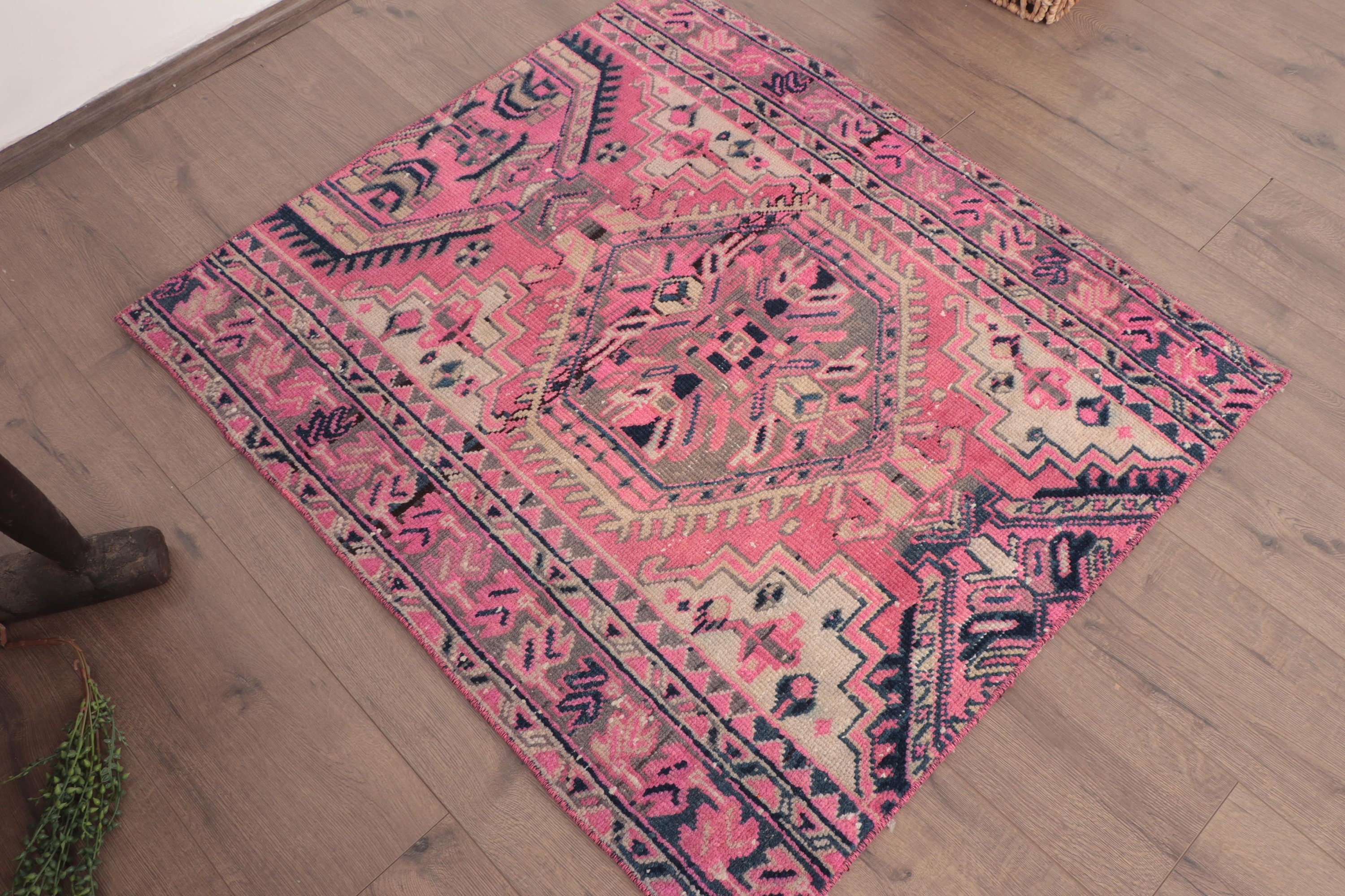 3.1x3.5 ft Küçük Halı, Dış Mekan Halısı, Yatak Odası Halıları, Vintage Halı, Lüks Halılar, Türk Halıları, Pembe Yatak Odası Halısı, Küçük Alan Halıları, Banyo Halıları