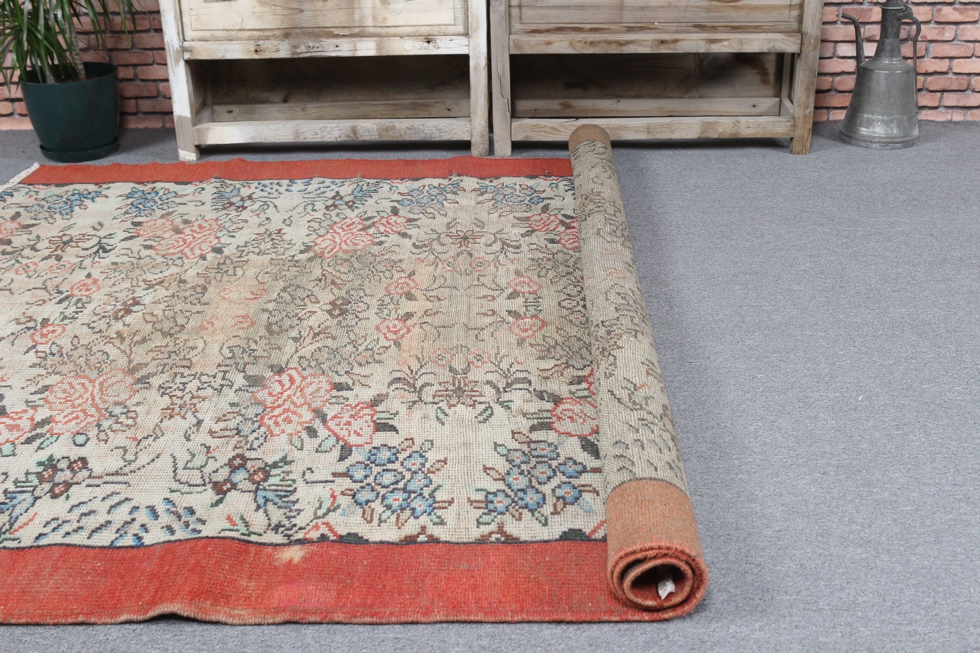 Yemek Odası Halıları, Türk Halısı, Aztek Halısı, Yatak Odası Halıları, Antika Halı, Vintage Halılar, 5.9x7.1 ft Büyük Halı, Bej Anadolu Halıları, Fas Halısı