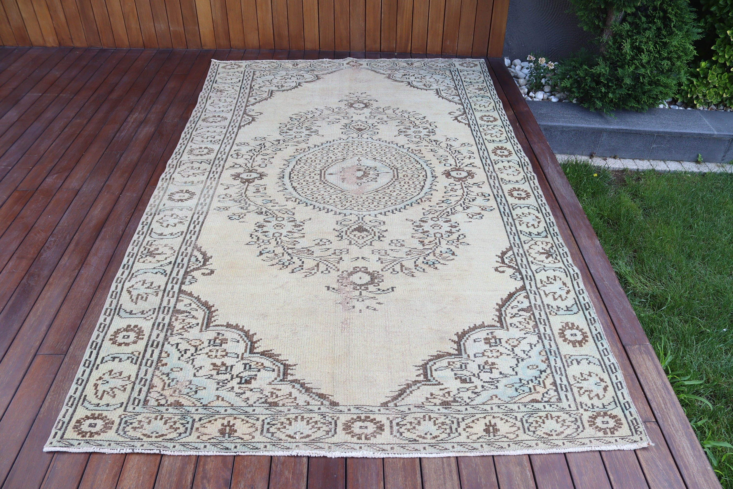 Salon Rug, Beige Floor Rugs, Statement Rugs, Ethnic Rug, Vintage Rug, Luxury Rugs, 5.2x8.4 ft Large Rugs, Living Room Rug, Turkish Rug