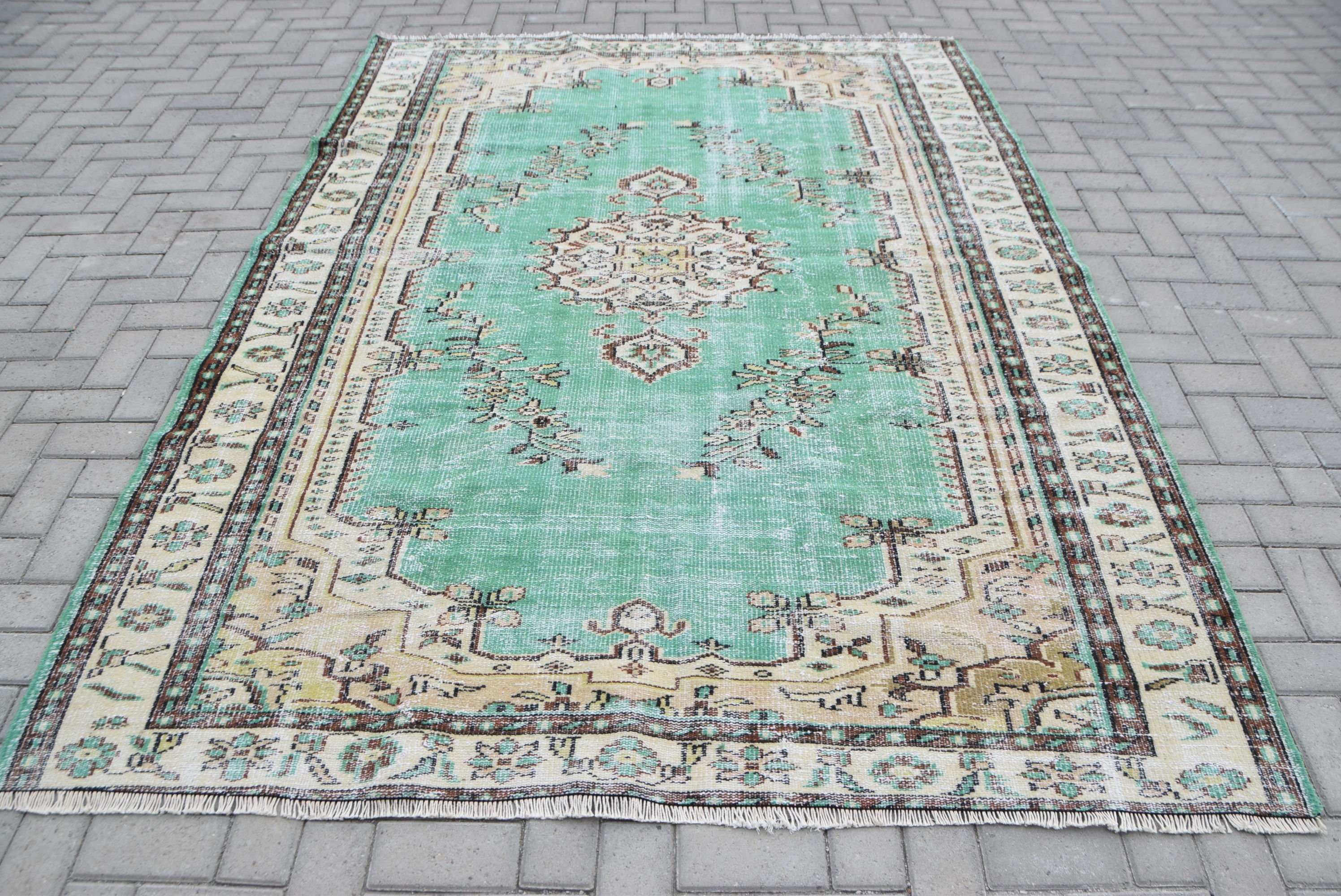 Living Room Rugs, Beige Home Decor Rugs, Turkish Rug, Wool Rug, Salon Rug, 6.3x8.9 ft Large Rug, Vintage Rug, Natural Rugs