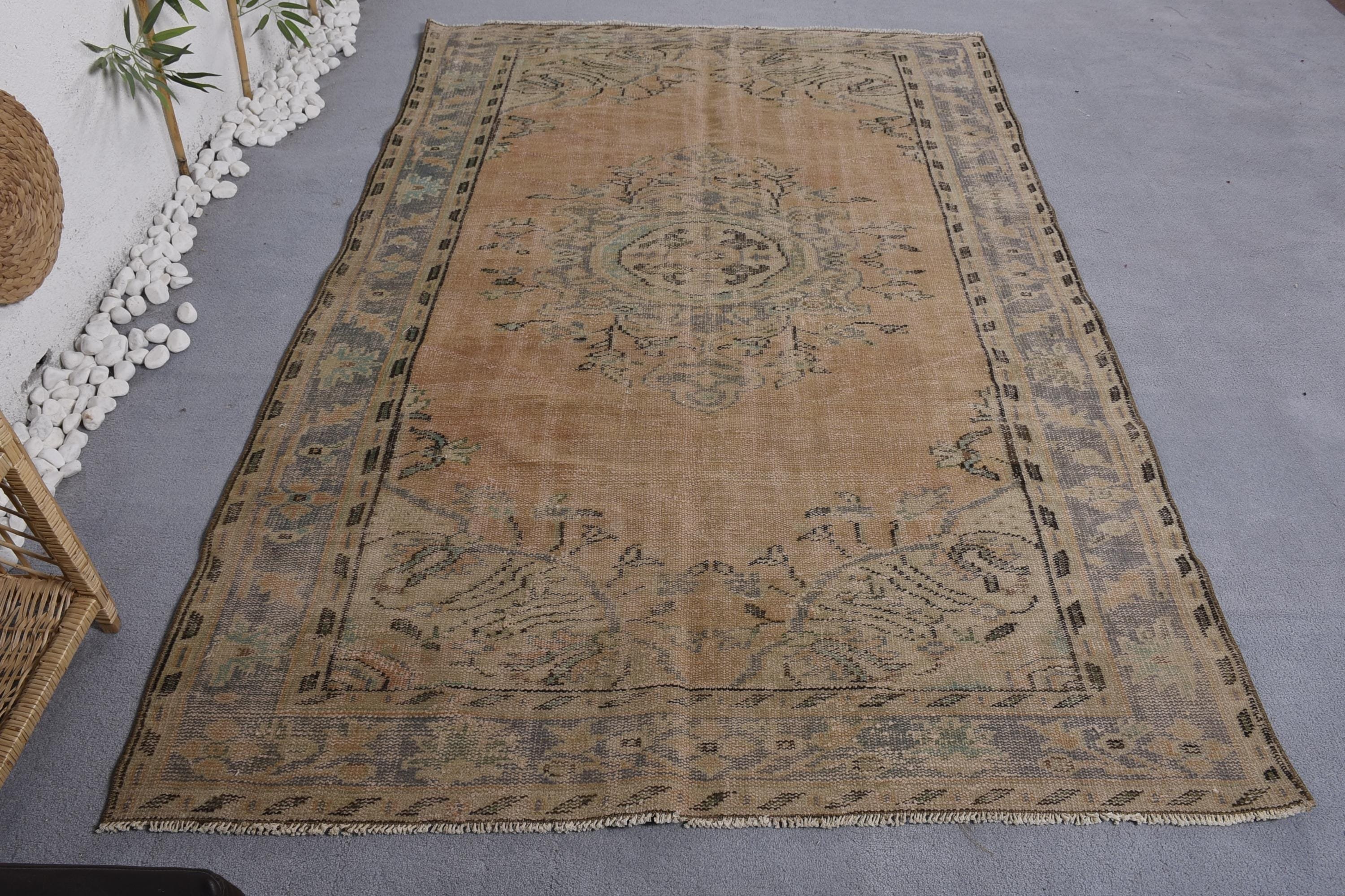 Salon Halıları, Vintage Halı, 5.2x8 ft Büyük Halılar, Büyük Oushak Halıları, Türk Halısı, Oushak Halıları, Turuncu Nötr Halı, Etnik Halı