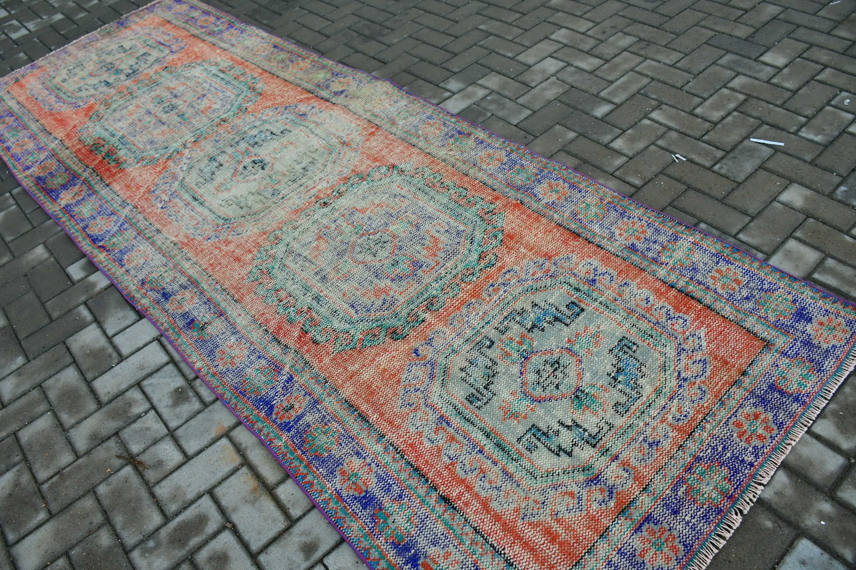 Türk Halıları, Merdiven Halısı, Vintage Halı, Ev Dekorasyonu Halısı, Yer Halısı, Runner Halıları, Turuncu 4x11.5 ft Runner Halısı, Oushak Halısı