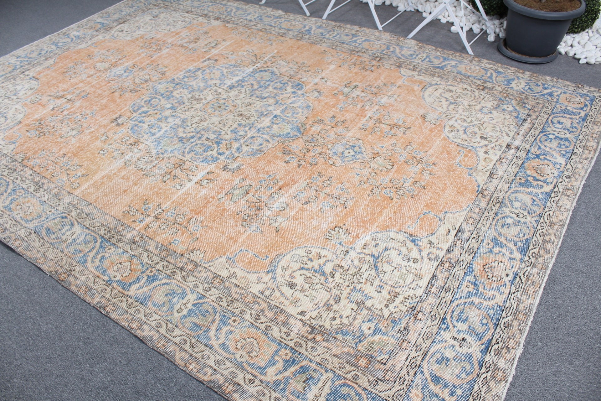 Orange Anatolian Rugs, Oushak Rugs, Art Rugs, 7.6x10.5 ft Oversize Rug, Dining Room Rug, Saloon Rug, Wool Rugs, Vintage Rugs, Turkish Rugs