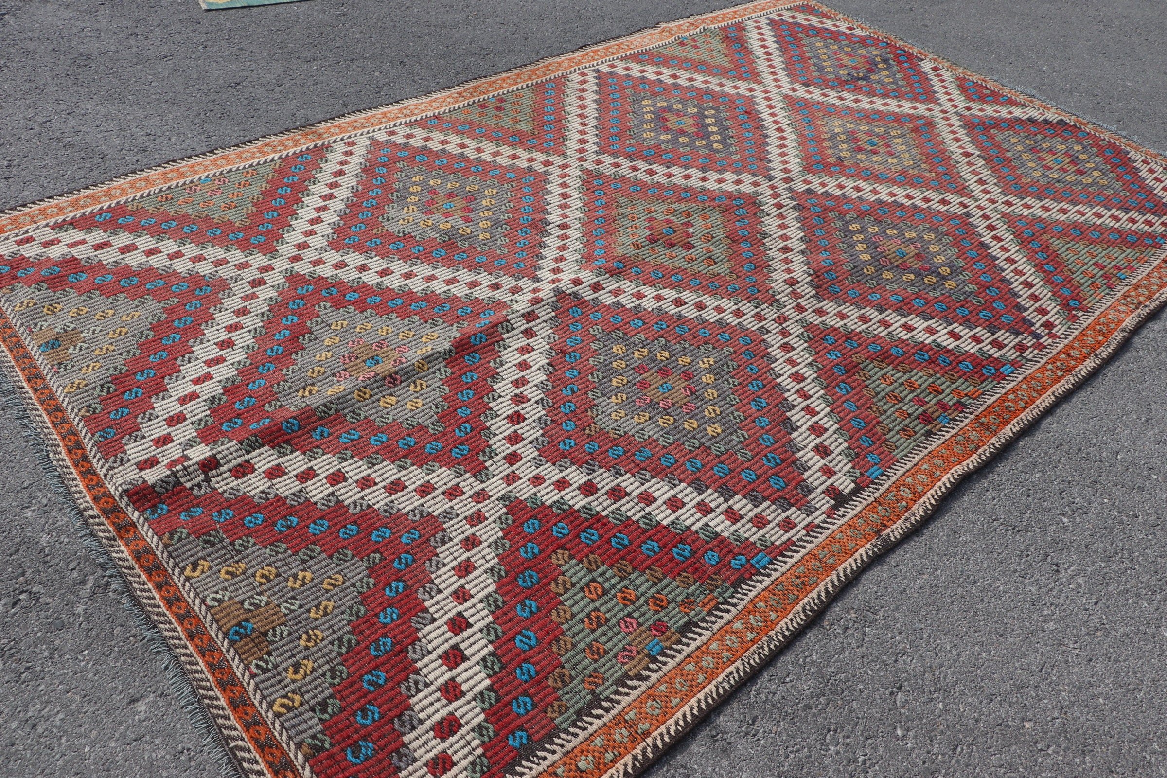 Old Rugs, Bedroom Rug, 5.9x10.3 ft Large Rug, Moroccan Rug, Vintage Rug, Oushak Rug, Living Room Rug, Turkish Rug, Red Wool Rugs, Kilim