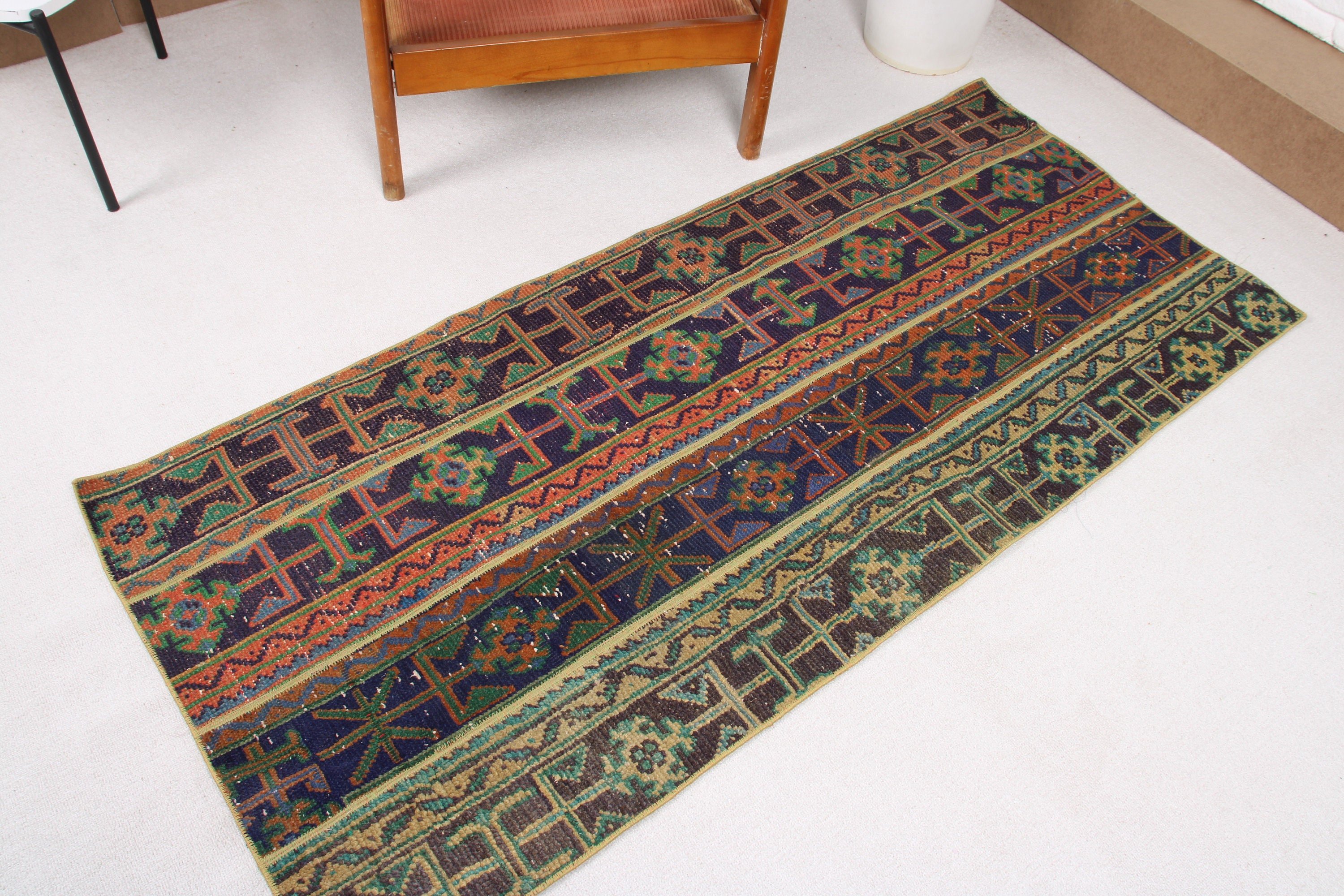 Vintage Rugs, Bedroom Rugs, Turkish Rug, 2.6x5.9 ft Accent Rugs, Kitchen Rugs, Vintage Accent Rug, Moroccan Rug, Blue Handwoven Rugs