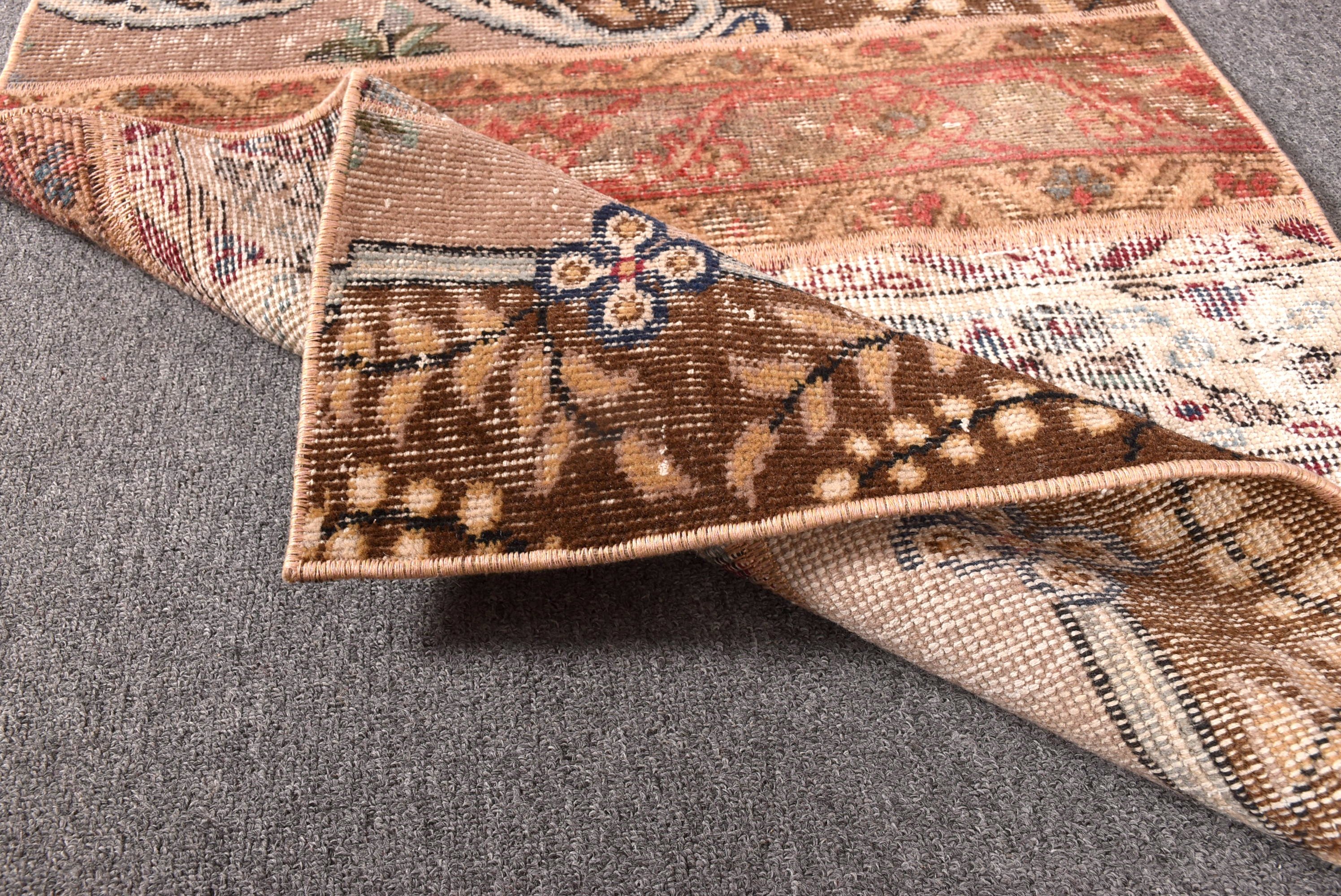 Bej Nötr Halılar, Araba Paspas Halıları, Geleneksel Halı, Antika Halılar, Vintage Halı, 2.2x5 ft Küçük Halılar, Yatak Odası Halıları, Türk Halıları