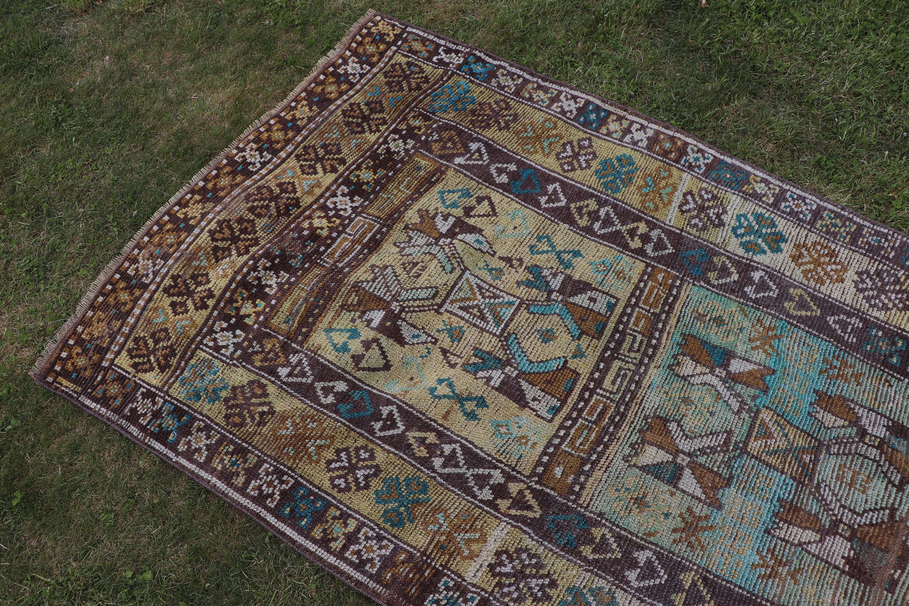 3.1x7.5 ft Accent Rugs, Turkish Rugs, Modern Rugs, Bronze Neutral Rug, Moroccan Rugs, Vintage Accent Rugs, Vintage Rug, Bedroom Rug