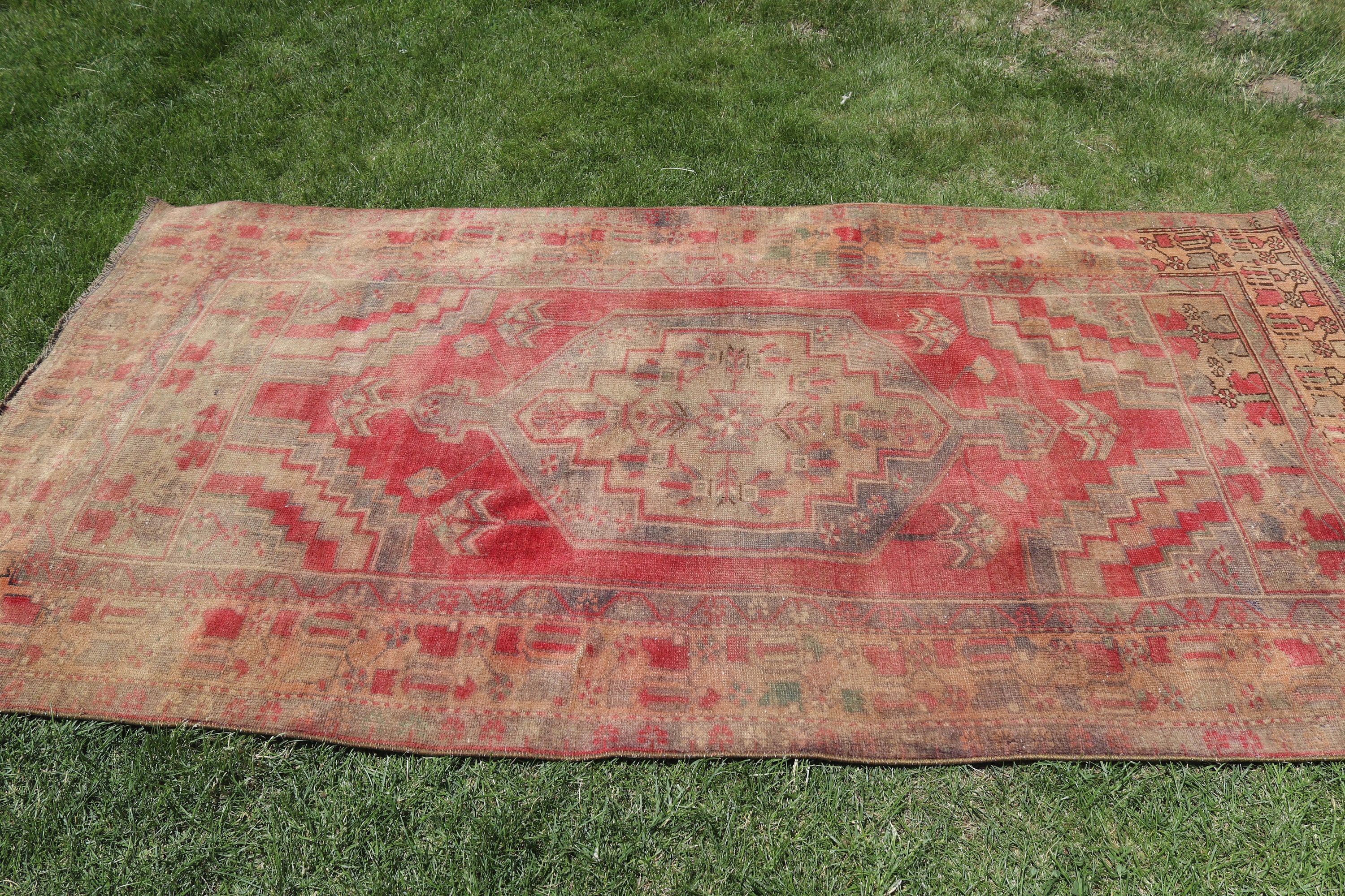 Cool Rug, 3.7x7.3 ft Area Rug, Vintage Rugs, Rugs for Kitchen, Floor Rugs, Turkish Rug, Vintage Area Rug, Artistic Rugs, Red Geometric Rugs