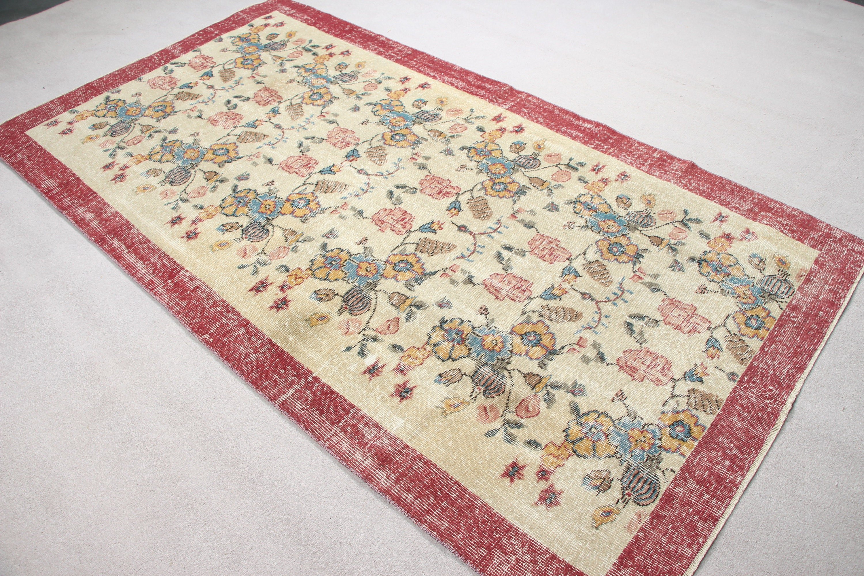 4.3x8 ft Area Rug, Beige Oushak Rugs, Turkish Rug, Rugs for Nursery, Indoor Rugs, Bedroom Rug, Kitchen Rugs, Anatolian Rug, Vintage Rug